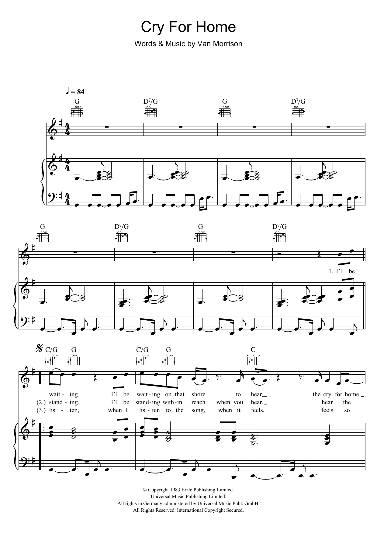 Download Van Morrison Cry For Home Sheet Music