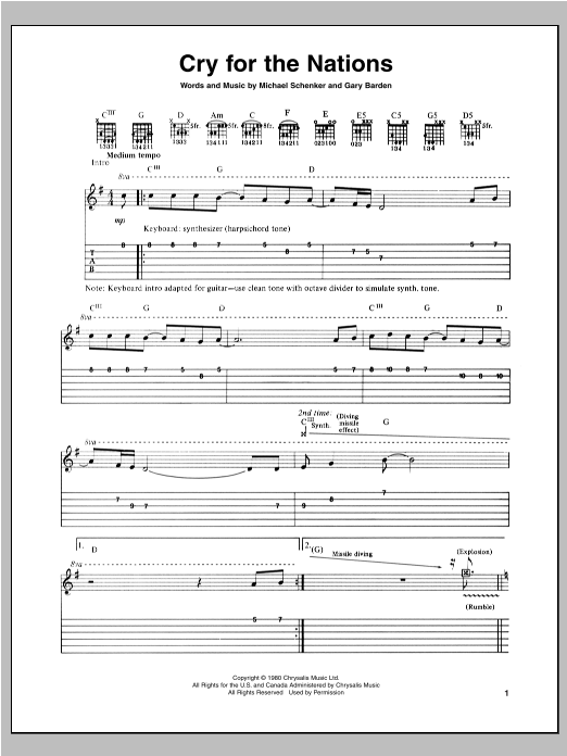 Download Michael Schenker Cry For The Nations Sheet Music