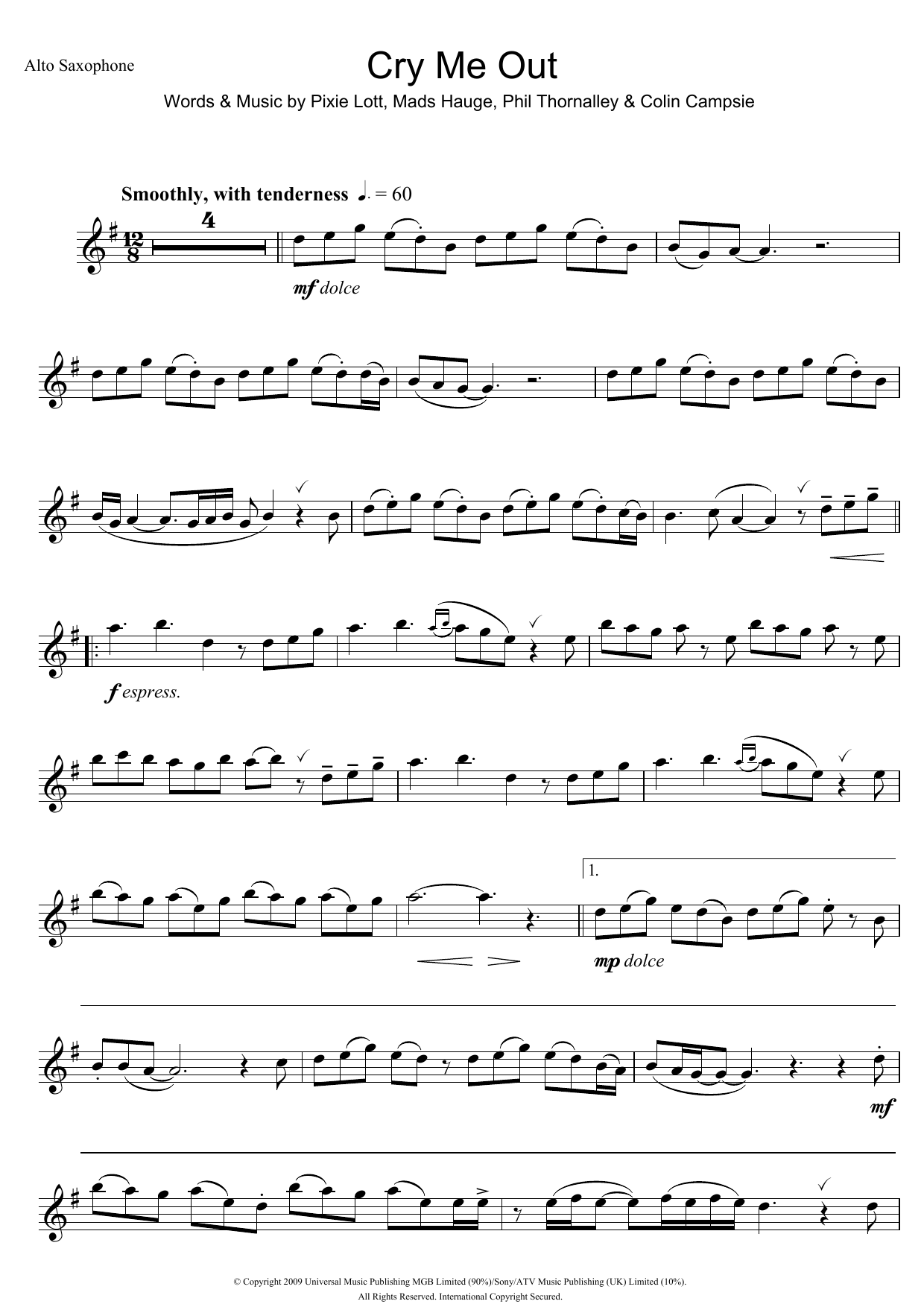 Download Pixie Lott Cry Me Out Sheet Music
