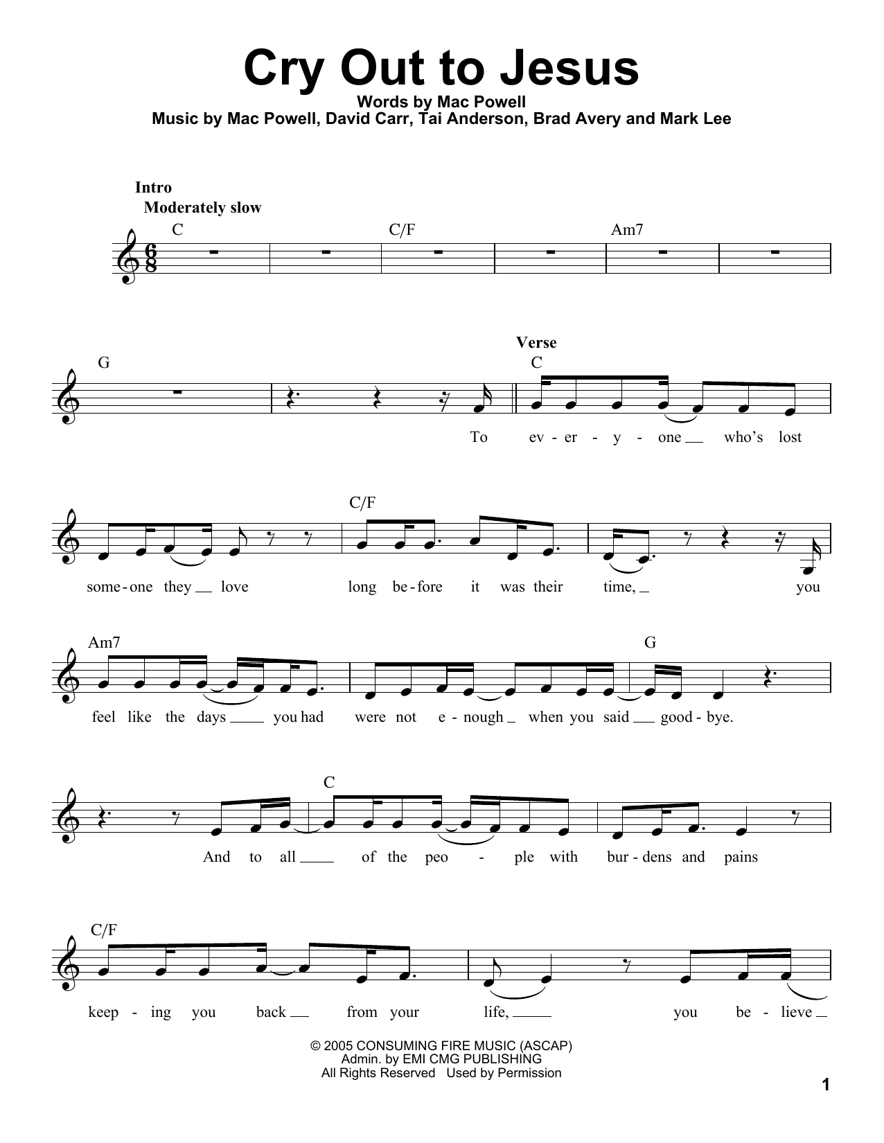 Download Third Day Cry Out To Jesus Sheet Music