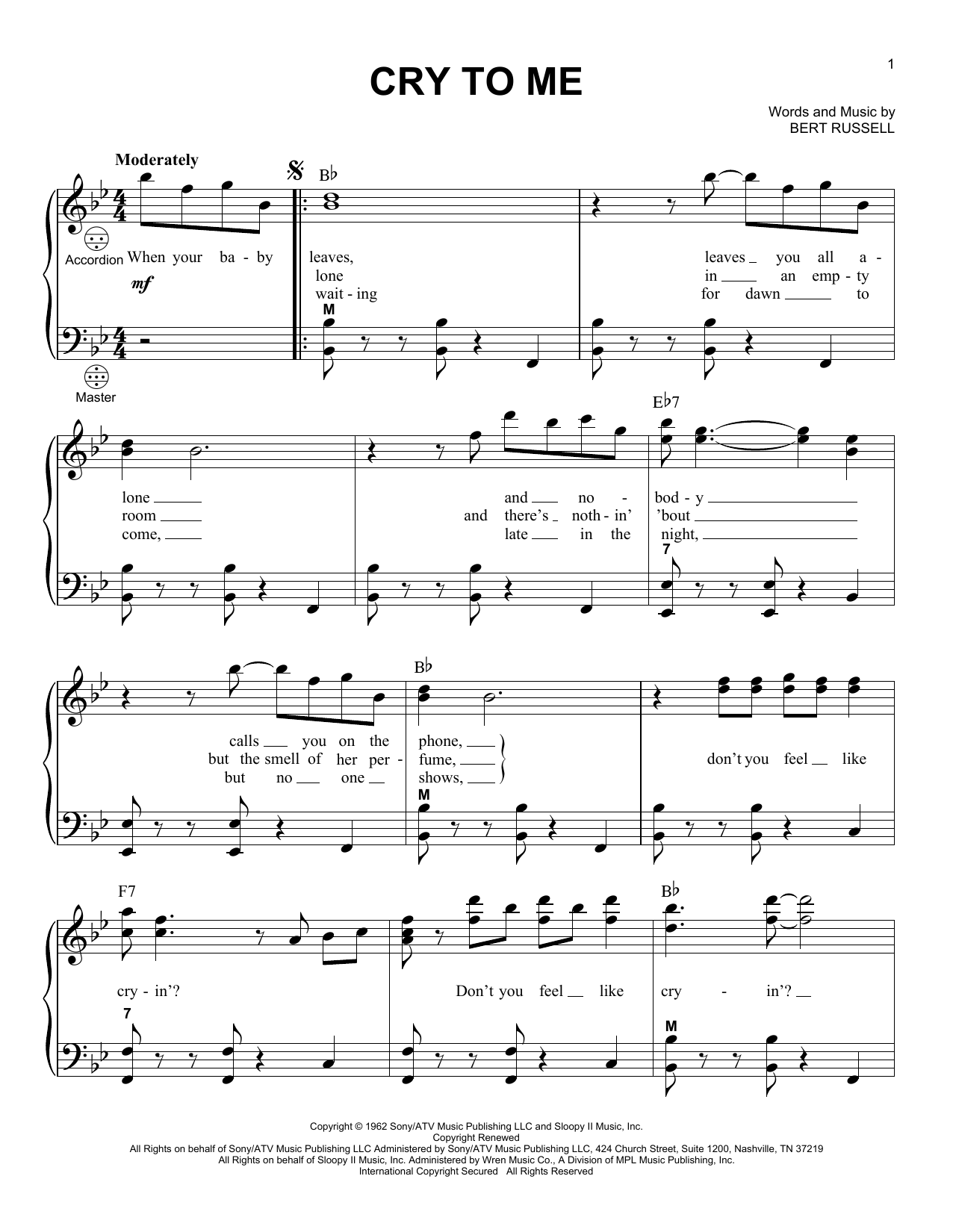 Download Bert Russell Cry To Me Sheet Music