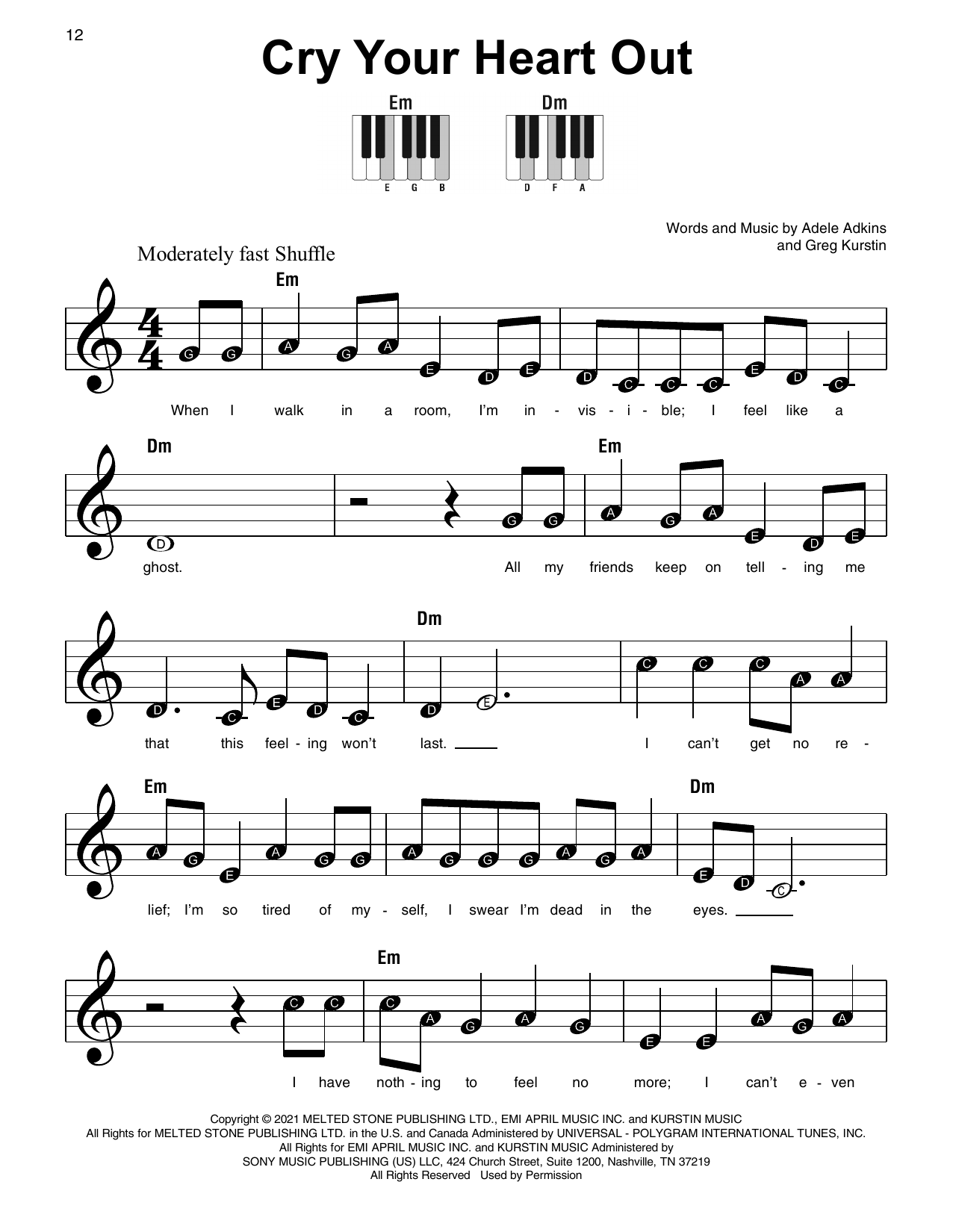 Download Adele Cry Your Heart Out Sheet Music