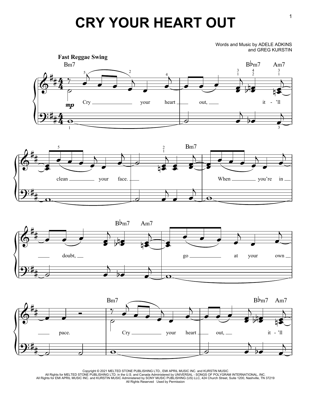 Download Adele Cry Your Heart Out Sheet Music