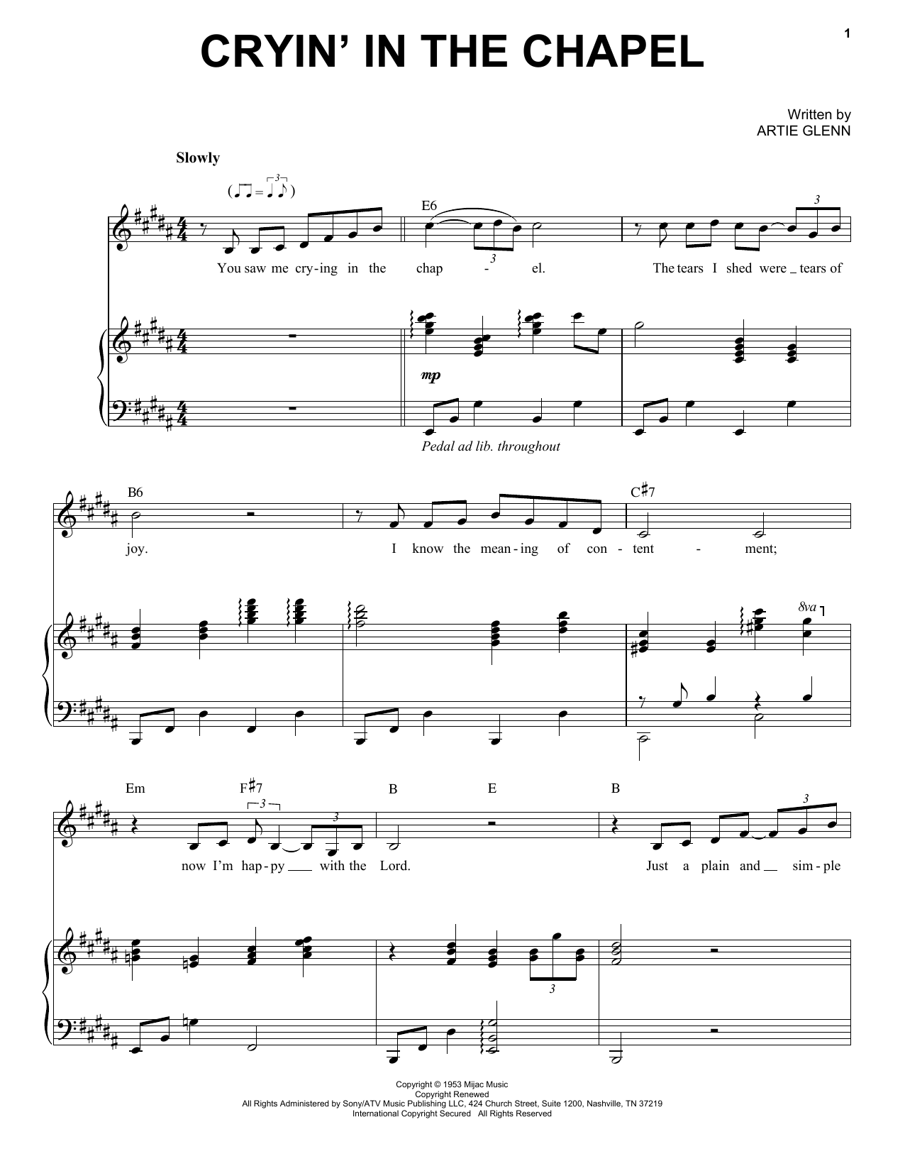 Download Elvis Presley Cryin' In The Chapel Sheet Music