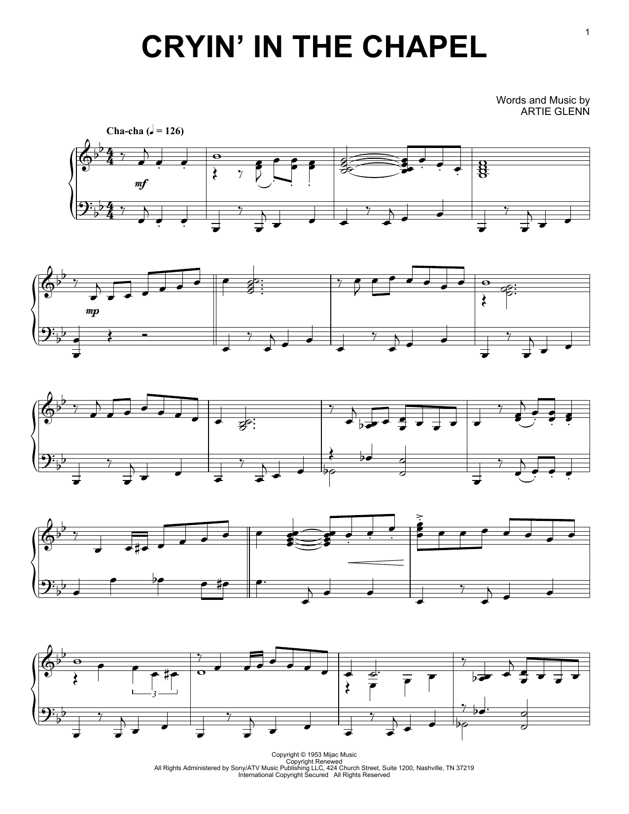 Download Elvis Presley Cryin' In The Chapel [Jazz version] Sheet Music