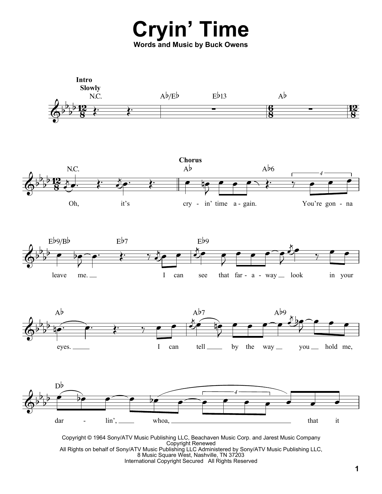 Download Ray Charles Cryin' Time Sheet Music
