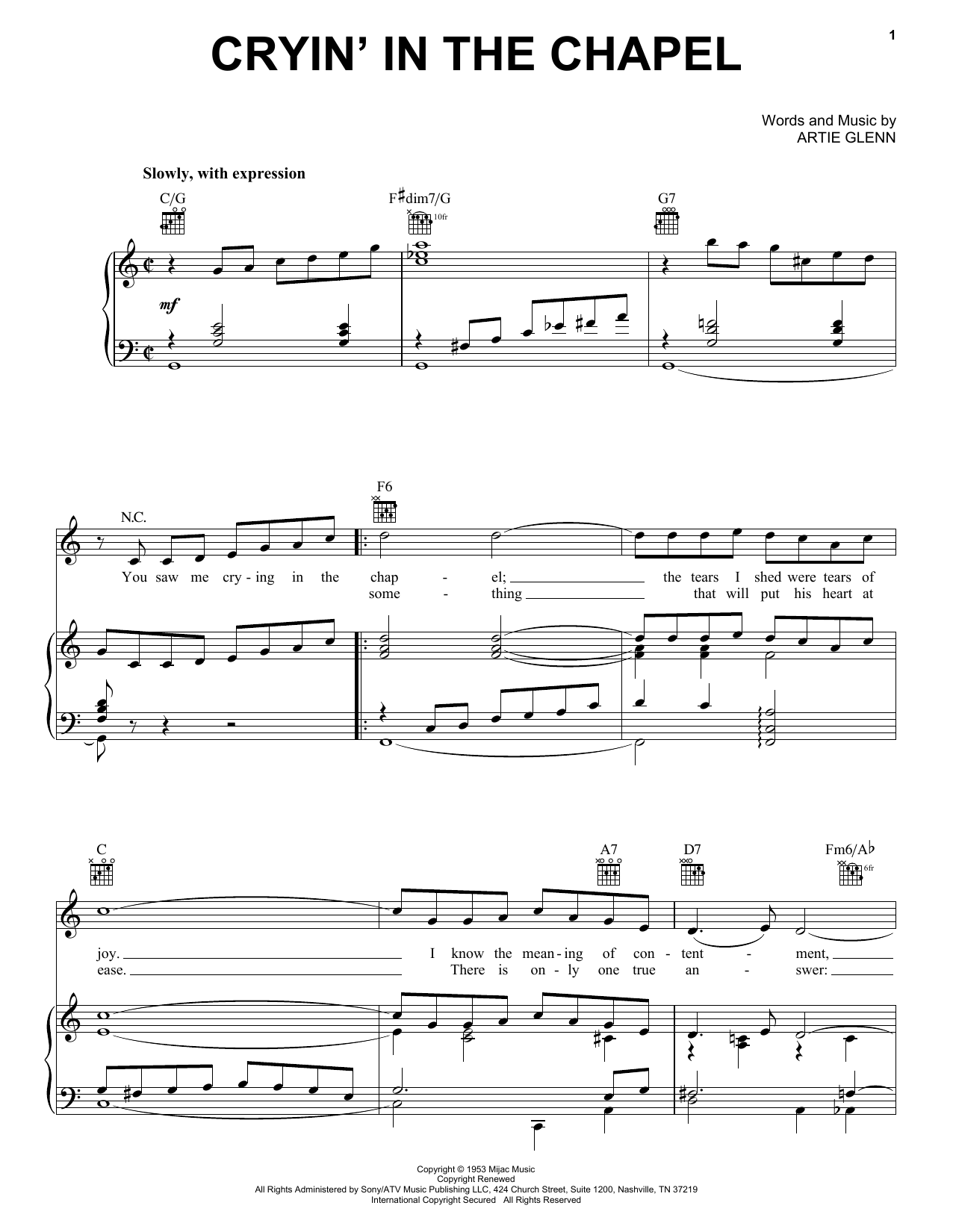 Download Elvis Presley Crying In The Chapel Sheet Music