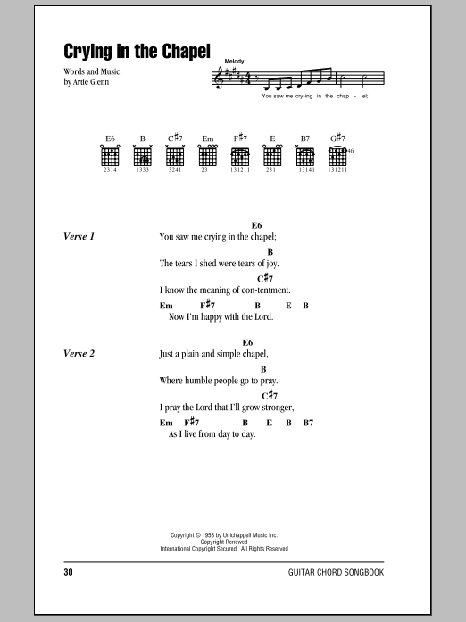 Download Elvis Presley Crying In The Chapel Sheet Music