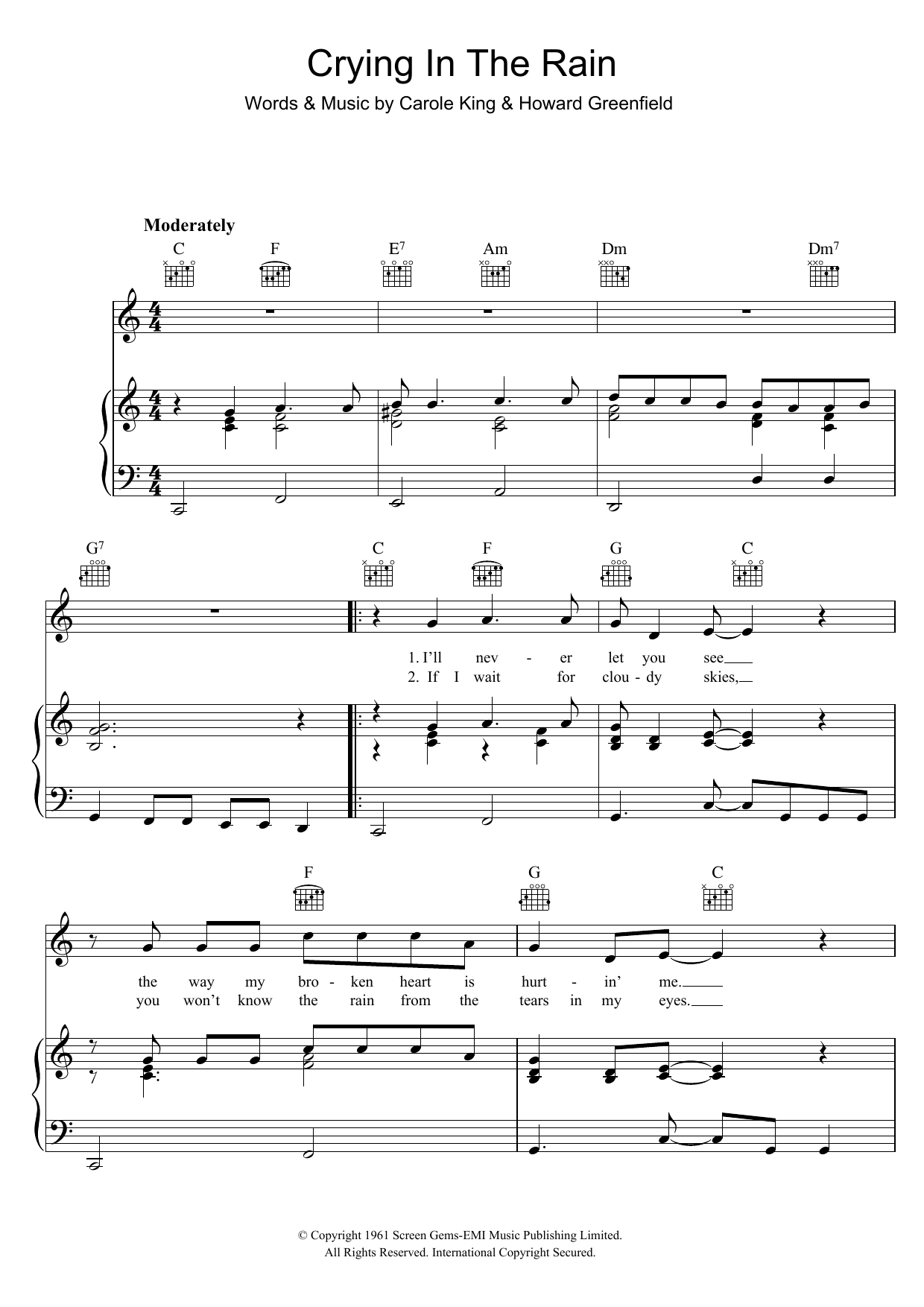 Download The Everly Brothers Crying In The Rain Sheet Music