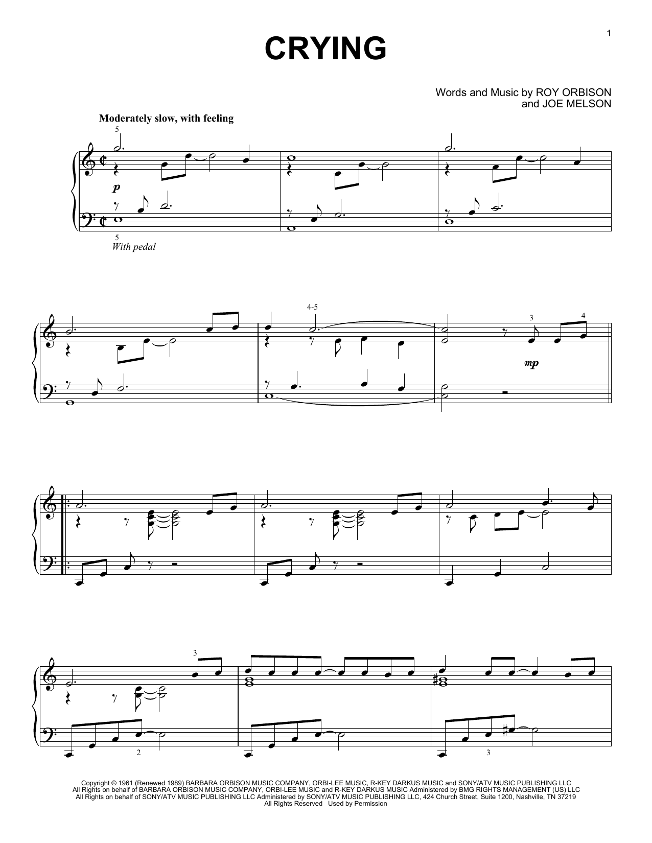 Download Roy Orbison Crying Sheet Music