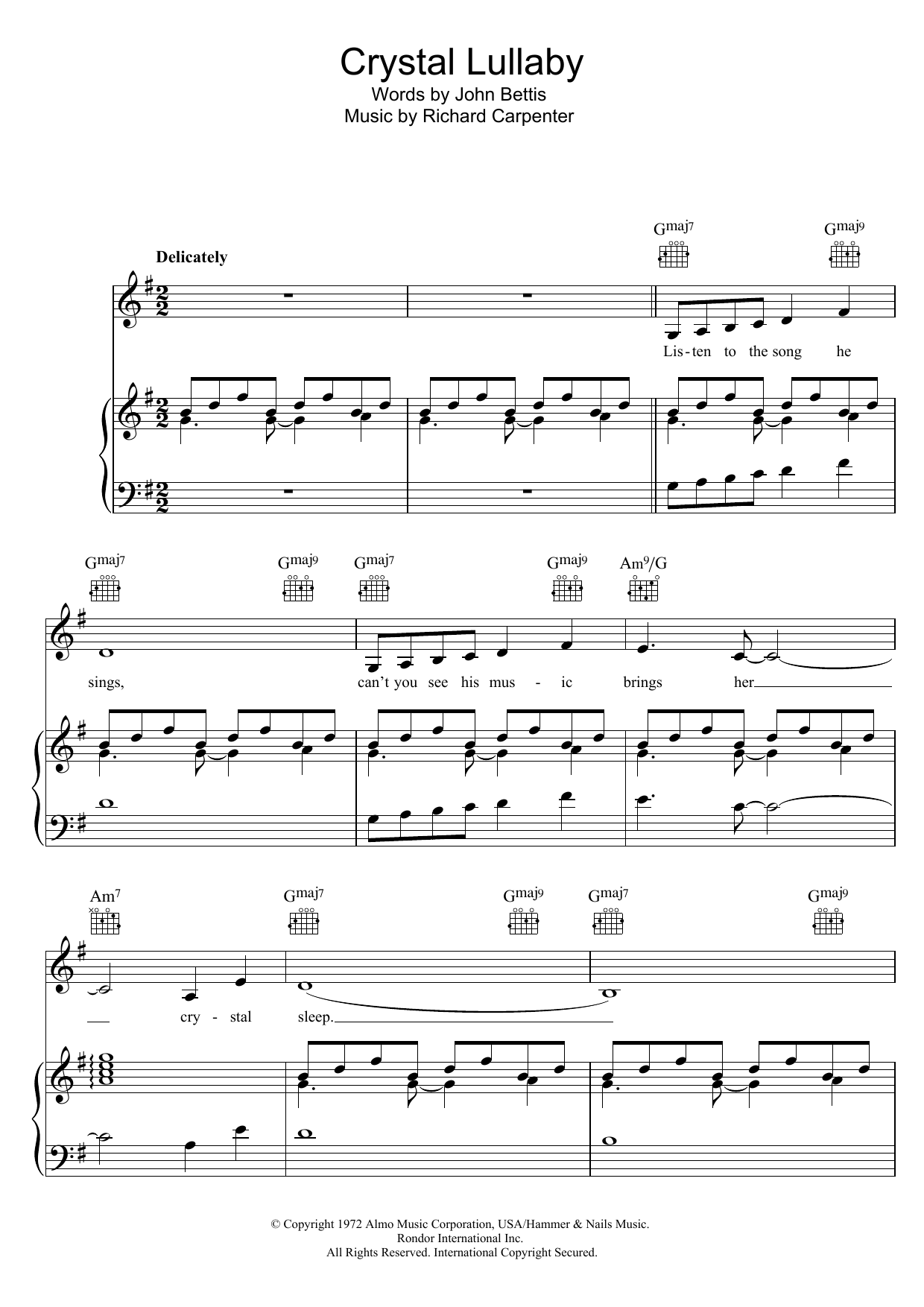 Download Carpenters Crystal Lullaby Sheet Music