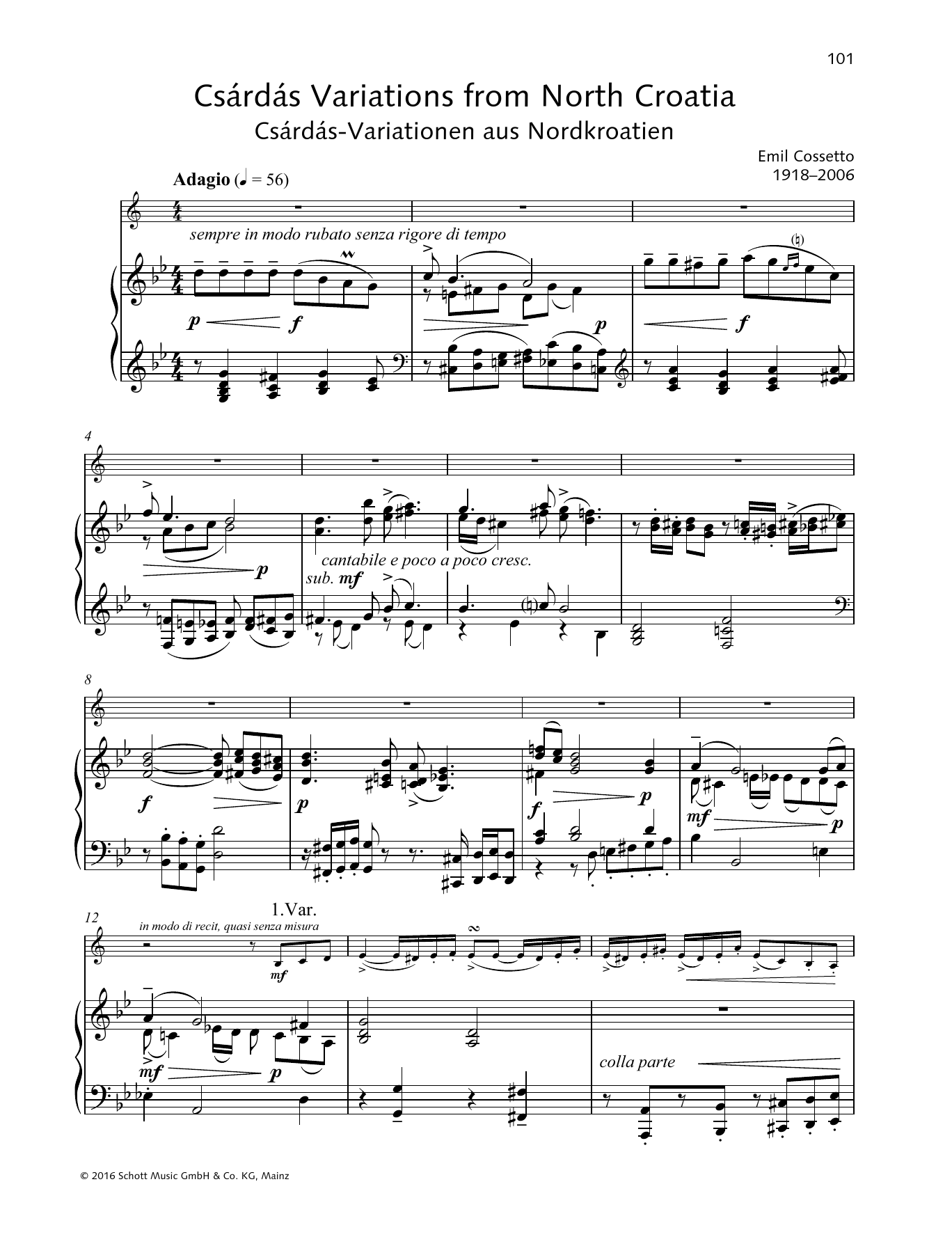 Download Emil Cossetto Csšrdšs Variations from North Croatia Sheet Music