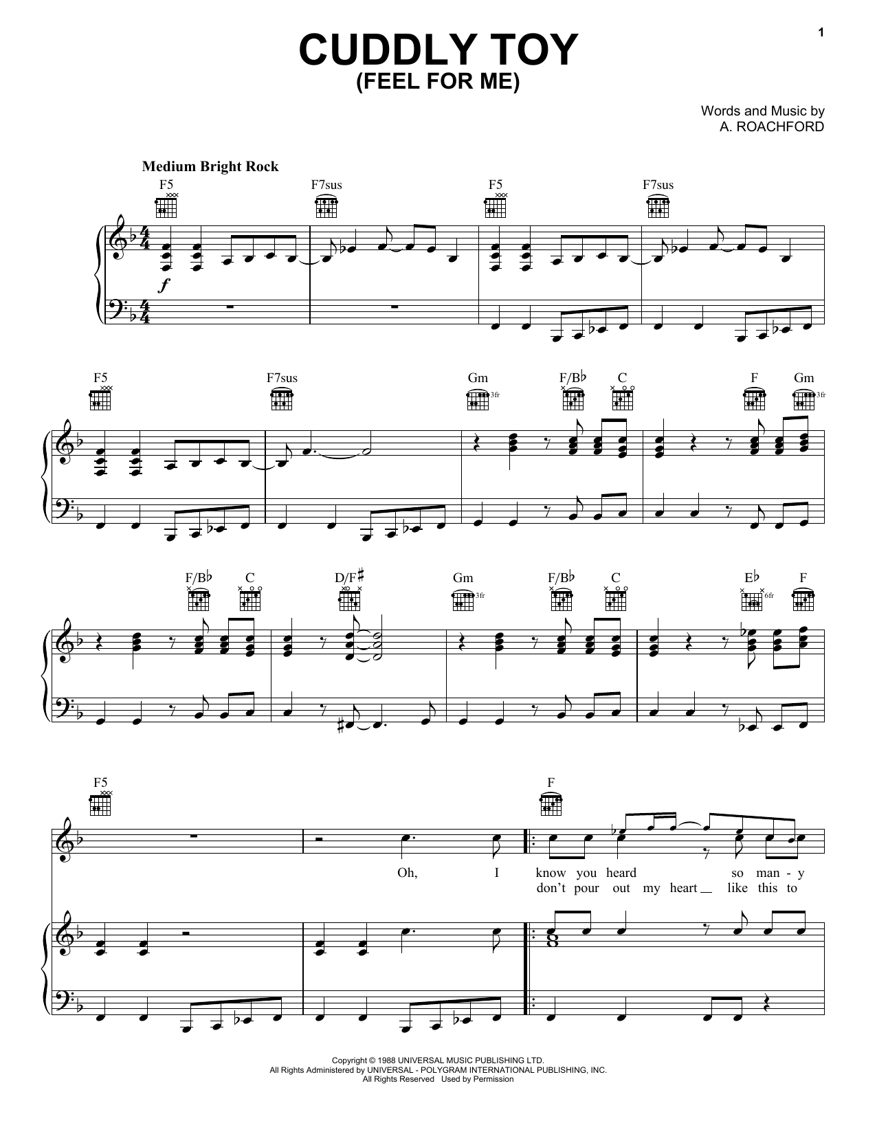Download Roachford Cuddly Toy (Feel For Me) Sheet Music