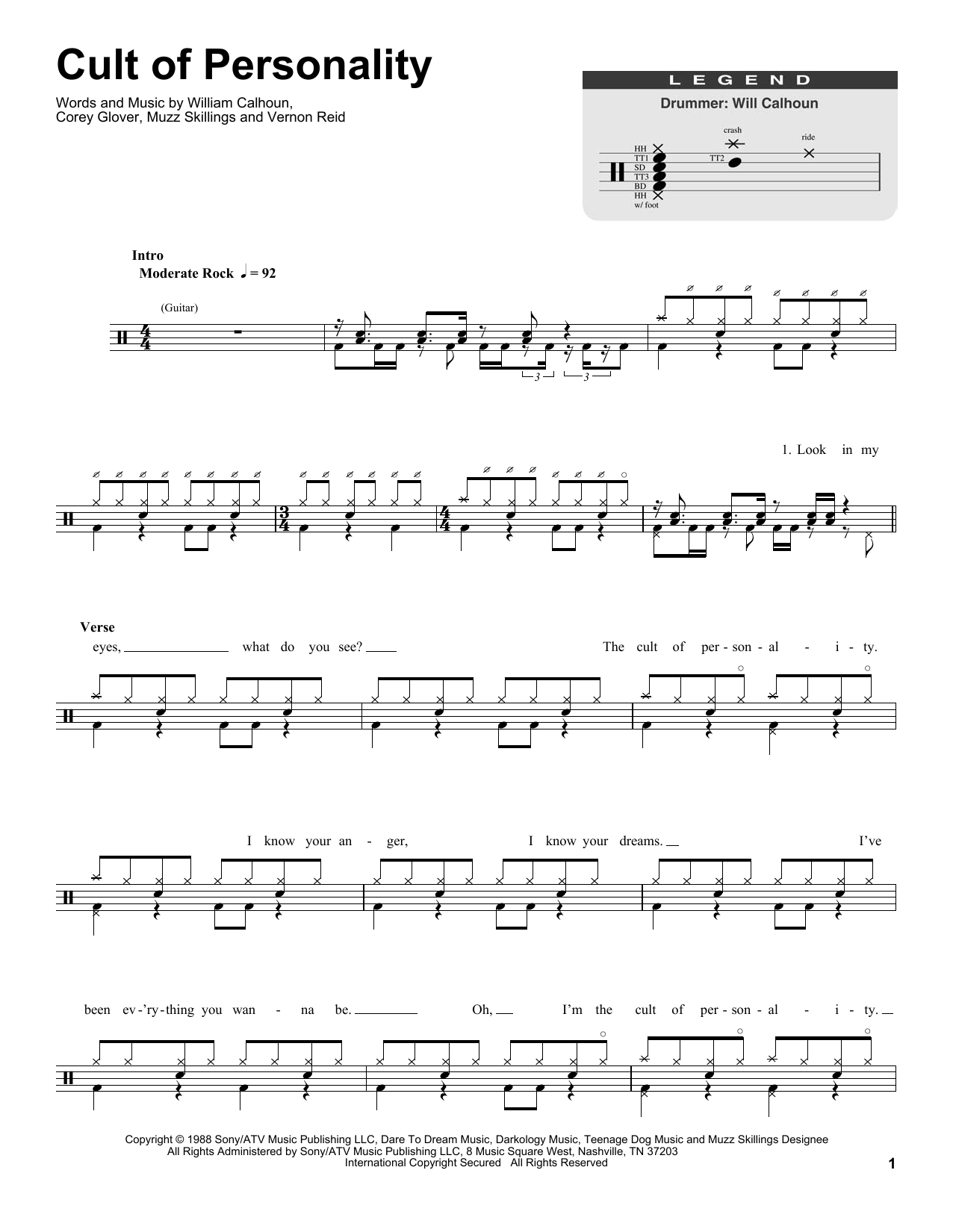 Download Living Colour Cult Of Personality Sheet Music