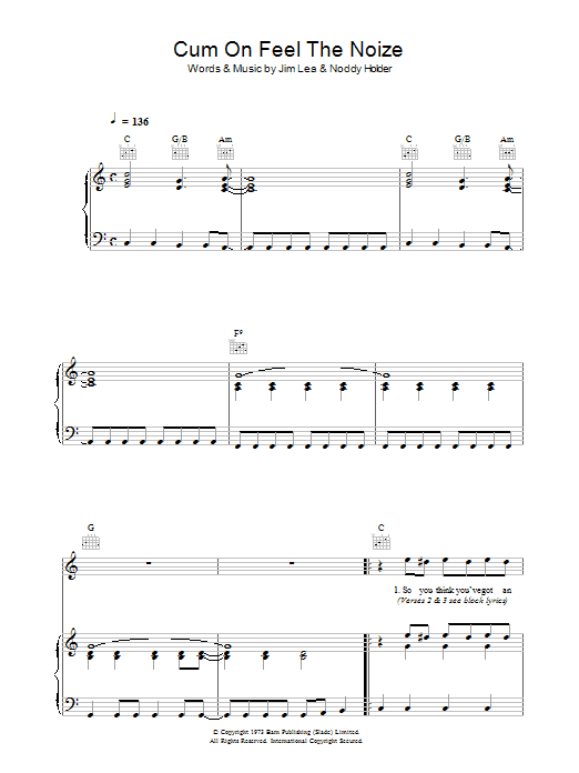 Download Slade Cum On Feel The Noize Sheet Music