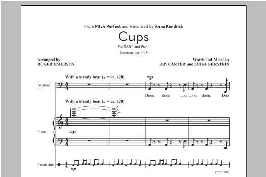 Download Anna Kendrick Cups (from Pitch Perfect) (arr. Roger E Sheet Music