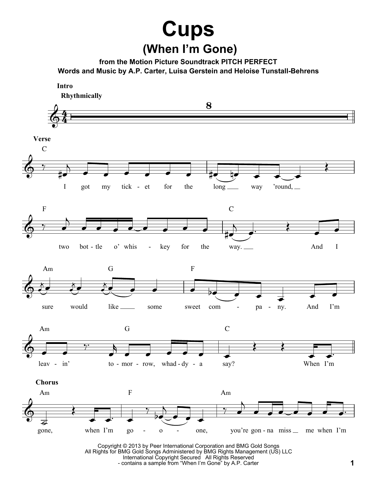 Download Anna Kendrick Cups (When I'm Gone) Sheet Music