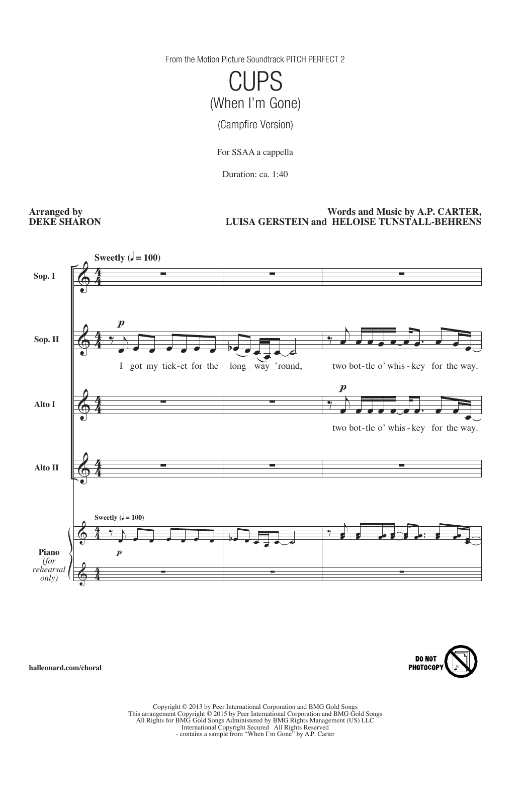 Download Anna Kendrick Cups (When I'm Gone) (Campfire Version) Sheet Music