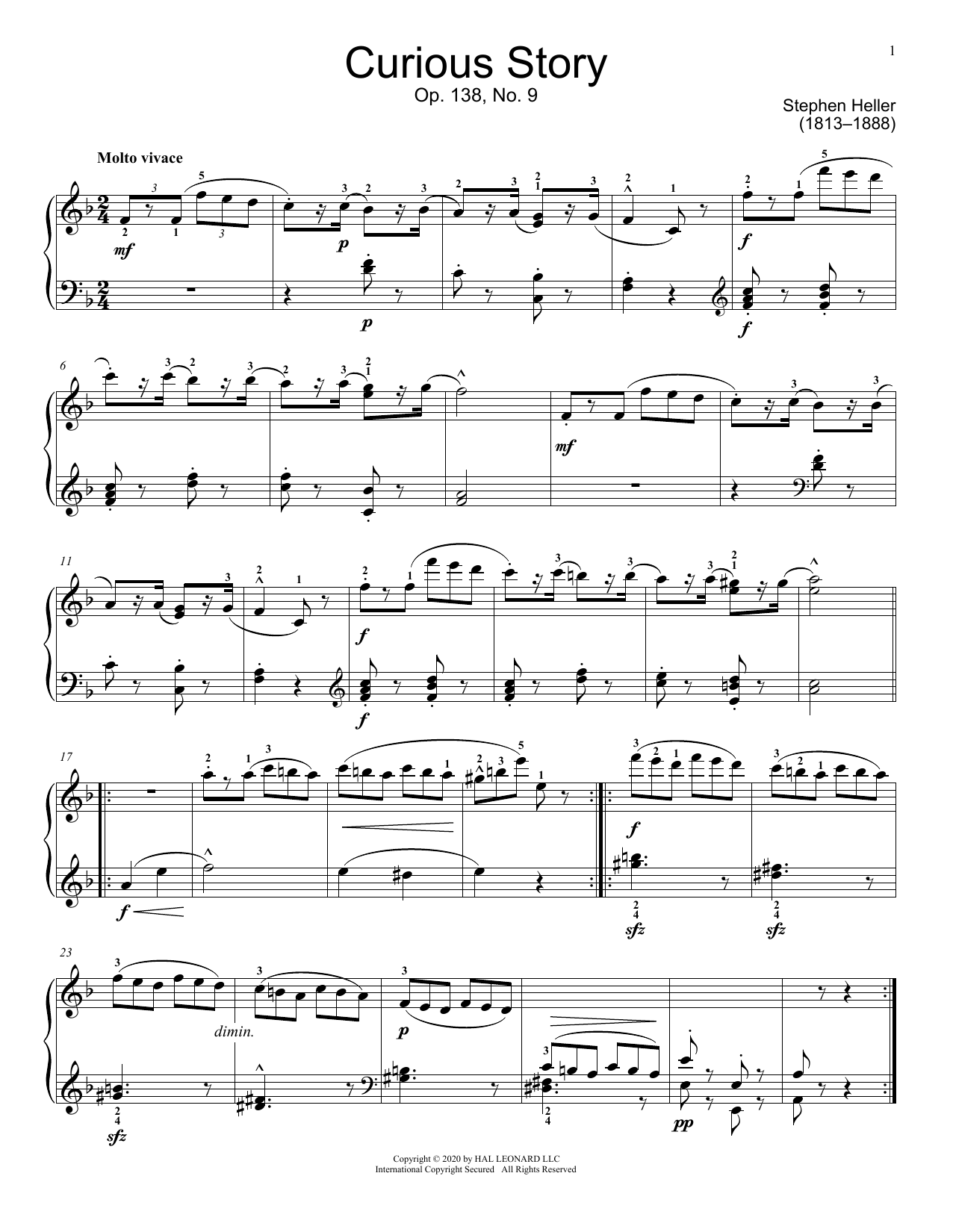 Download Stephen Heller Curious Story, Op. 138, No. 9 Sheet Music