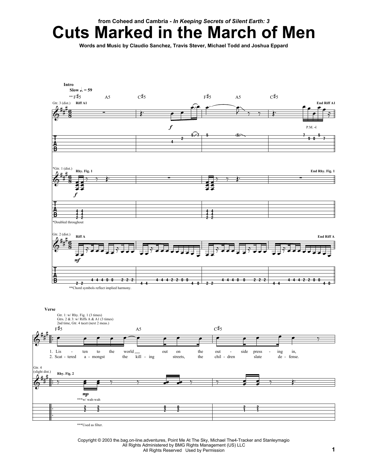 Download Coheed And Cambria Cuts Marked In The March Of Men Sheet Music