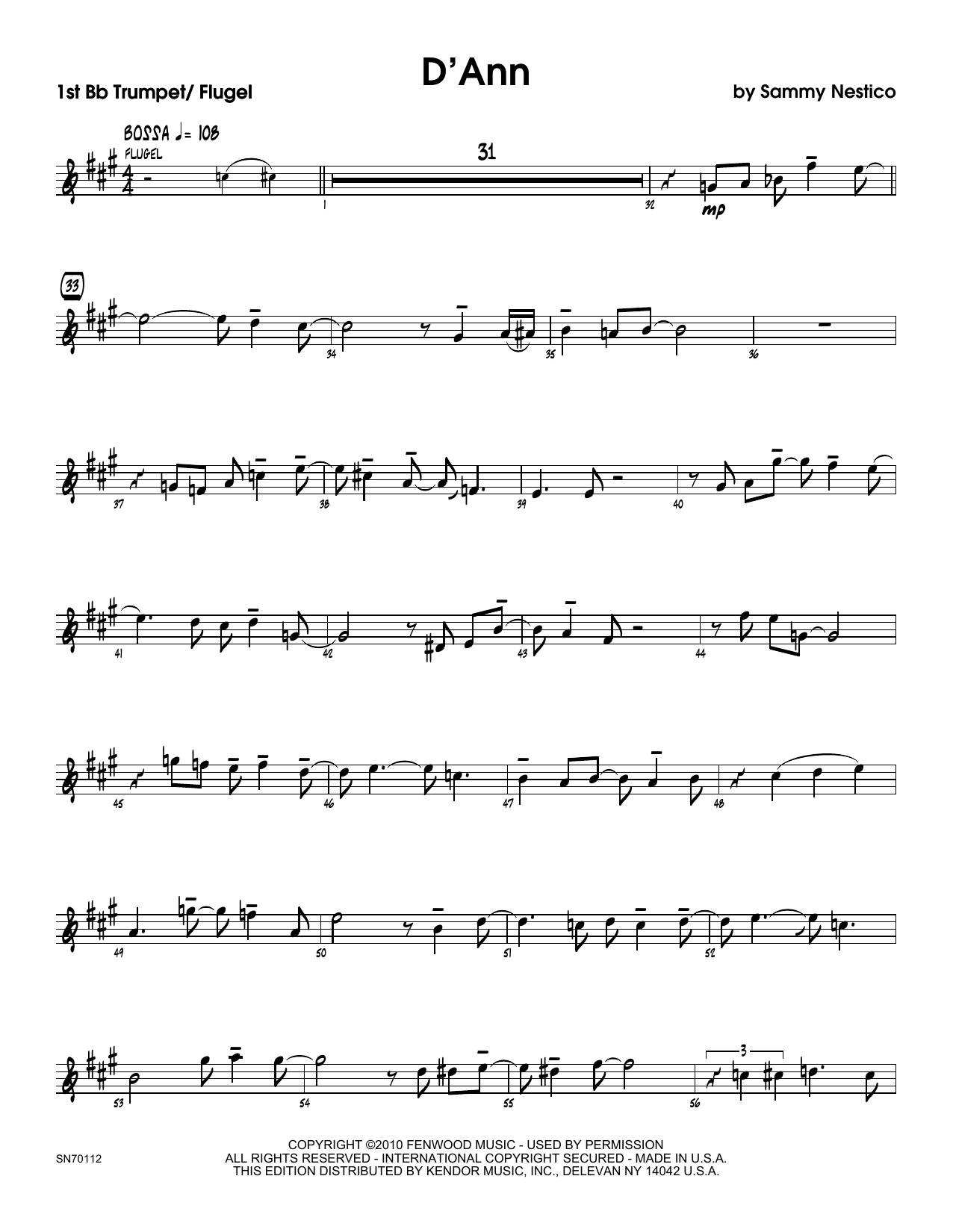 Download Sammy Nestico D'Ann - 1st Bb Trumpet Sheet Music