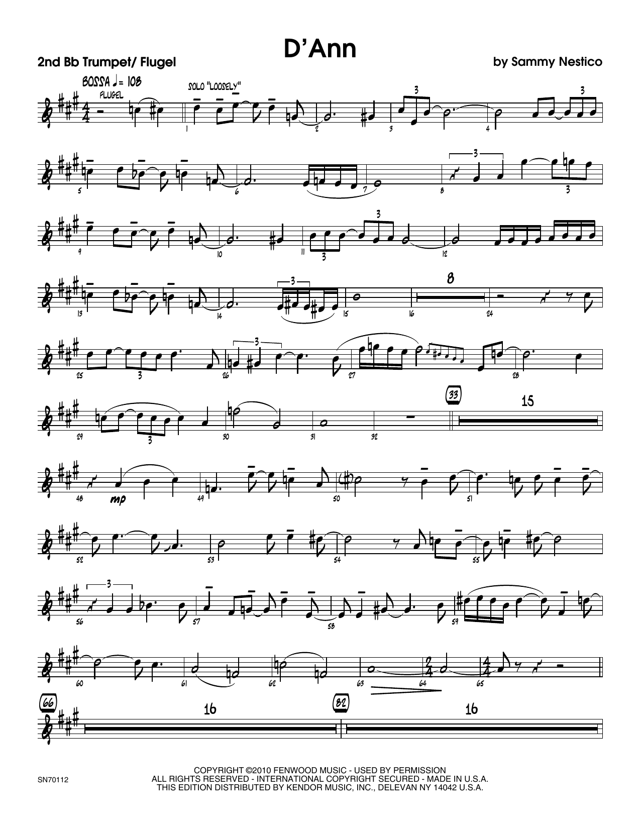 Download Sammy Nestico D'Ann - 2nd Bb Trumpet Sheet Music