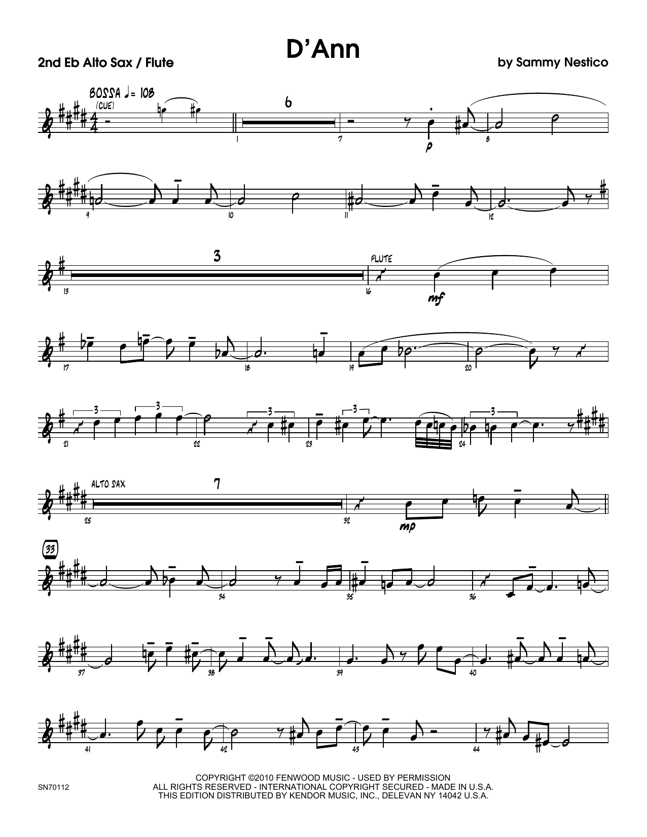Download Sammy Nestico D'Ann - 2nd Eb Alto Saxophone Sheet Music