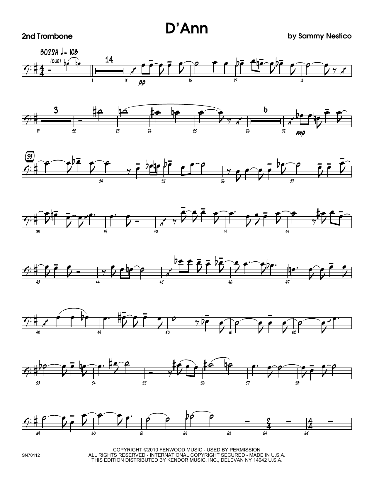 Download Sammy Nestico D'Ann - 2nd Trombone Sheet Music