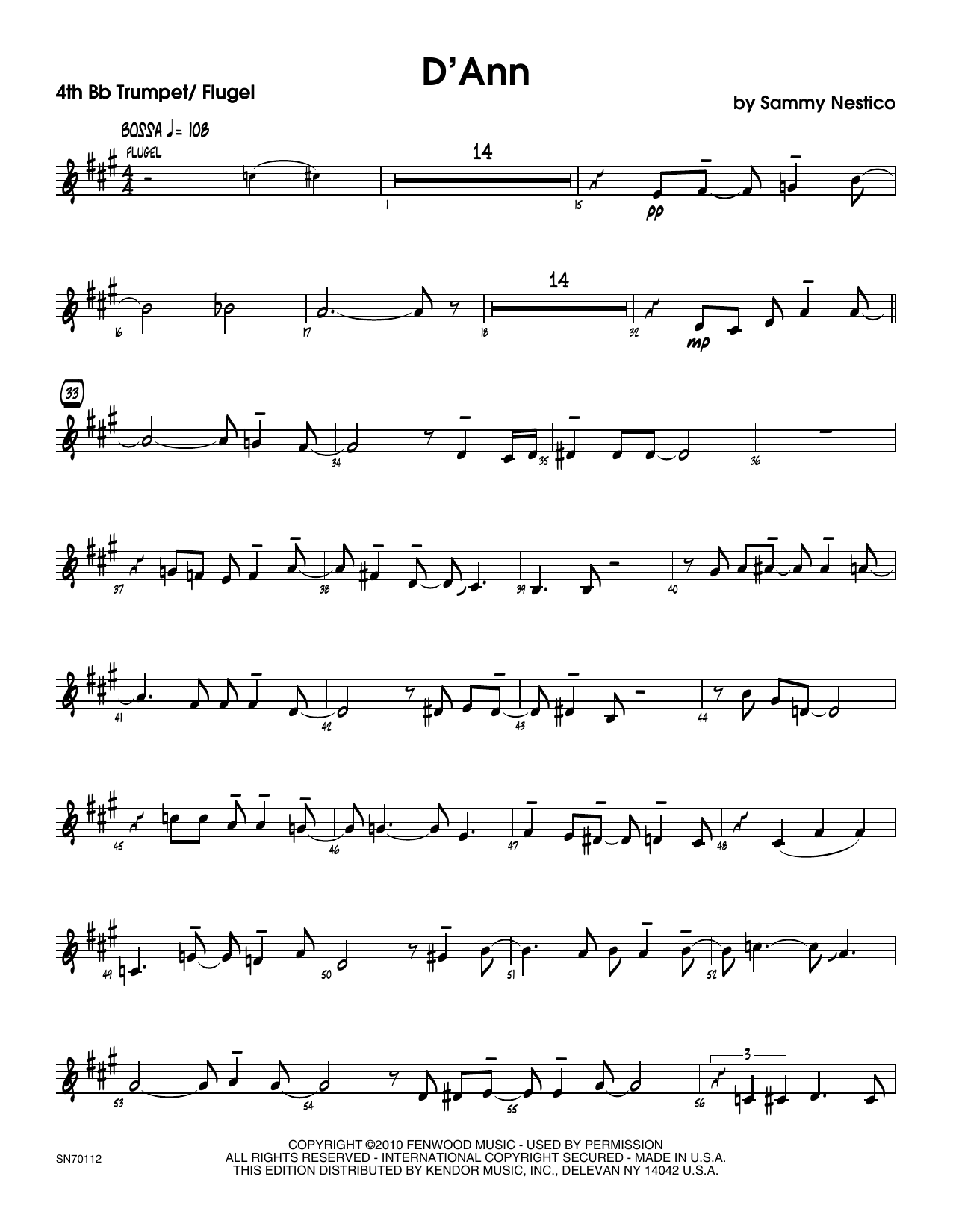 Download Sammy Nestico D'Ann - 4th Bb Trumpet Sheet Music