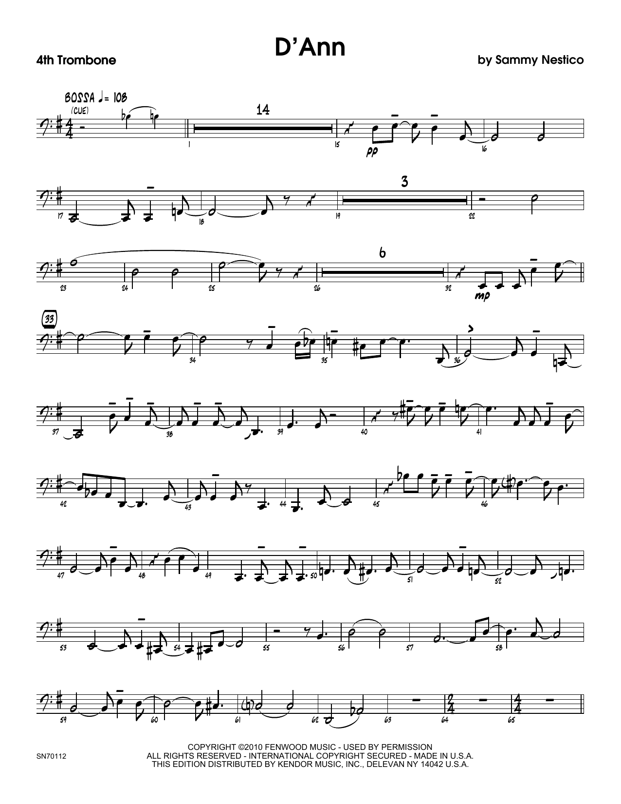 Download Sammy Nestico D'Ann - 4th Trombone Sheet Music