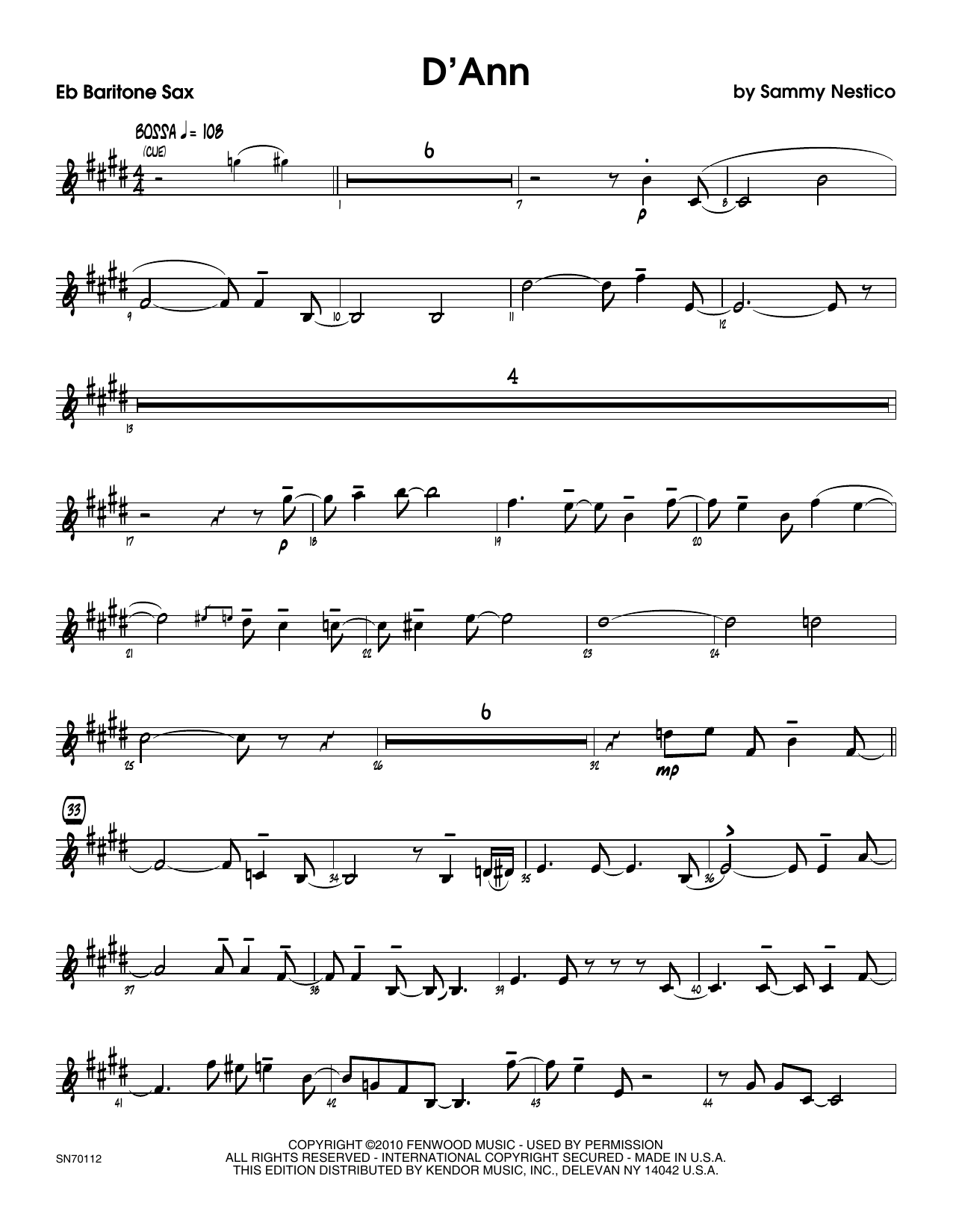 Download Sammy Nestico D'Ann - Eb Baritone Saxophone Sheet Music