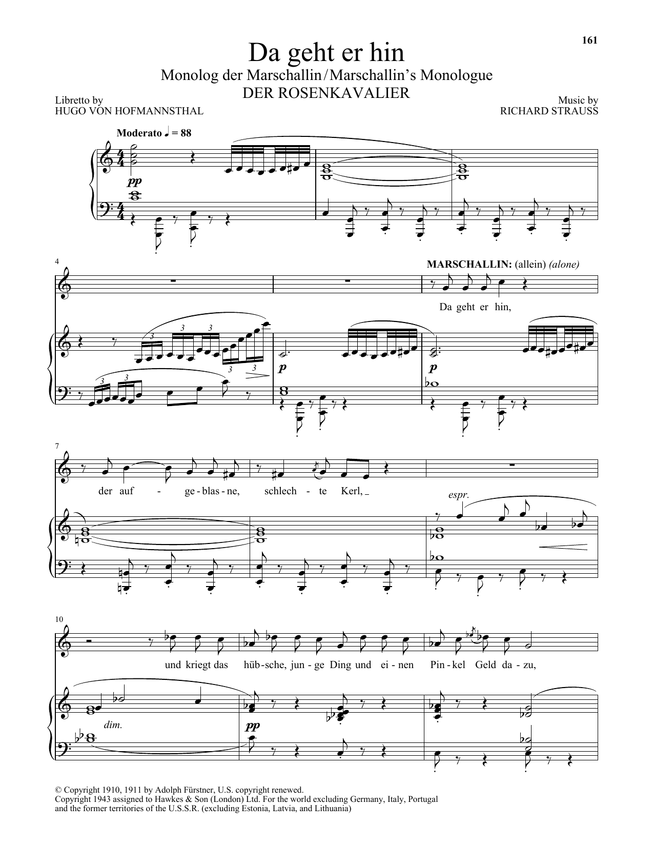 Download Richard Strauss Da Geht Er Hin (The Marschallin's Monol Sheet Music