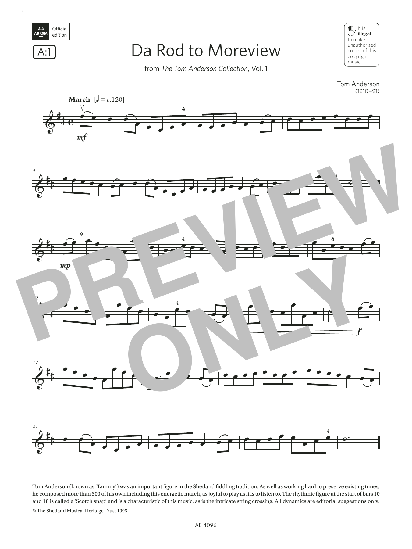 Download Tom Anderson Da Rod to Moreview (Grade 2, A1, from t Sheet Music