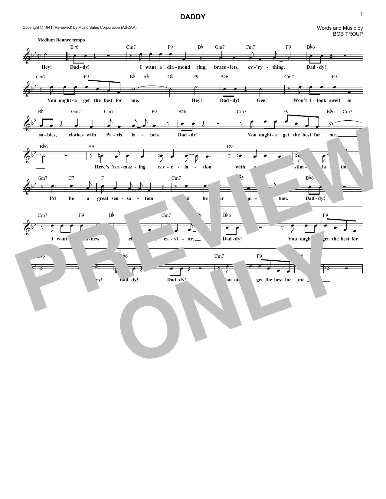 Download Bobby Troup Daddy Sheet Music