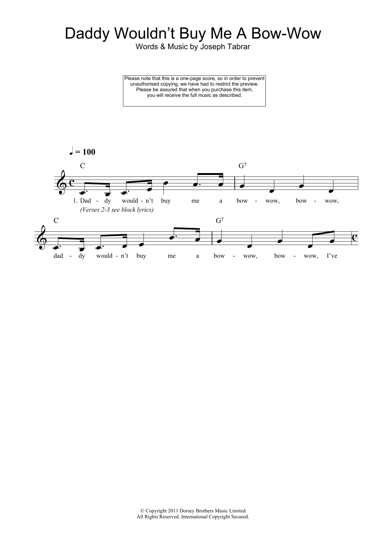 Download Joseph Tabrar Daddy Wouldn't Buy Me A Bow-Wow Sheet Music