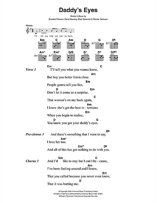 Download The Killers Daddy's Eyes Sheet Music