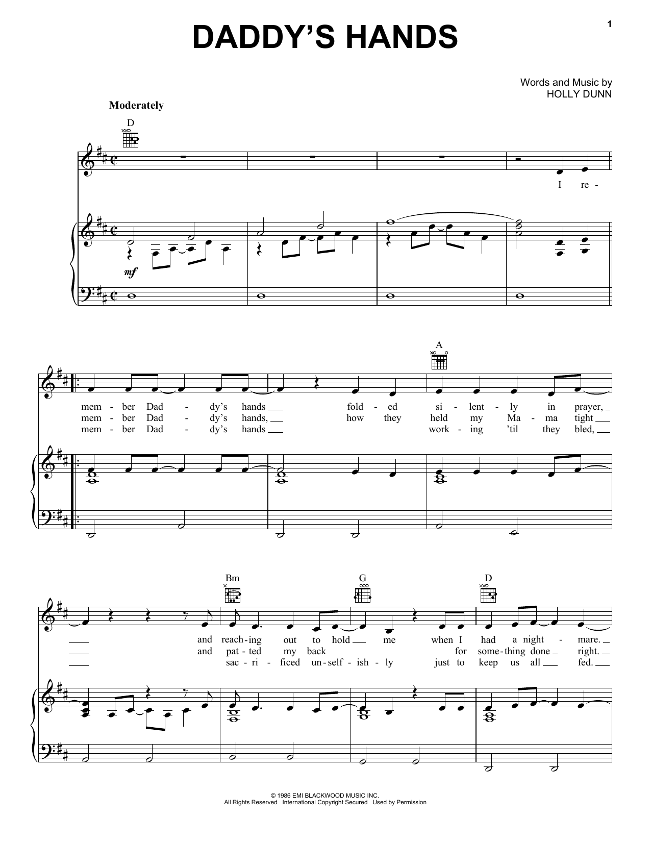 Download Holly Dunn Daddy's Hands Sheet Music