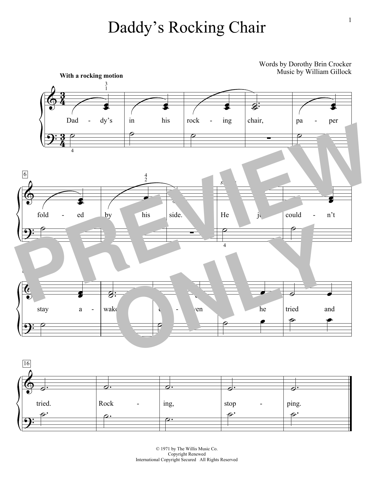 Download William Gillock Daddy's Rocking Chair Sheet Music