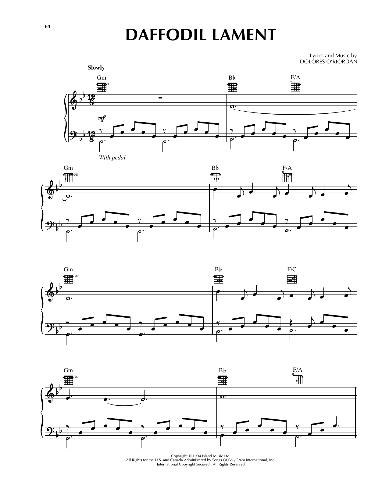 Download The Cranberries Daffodil Lament Sheet Music