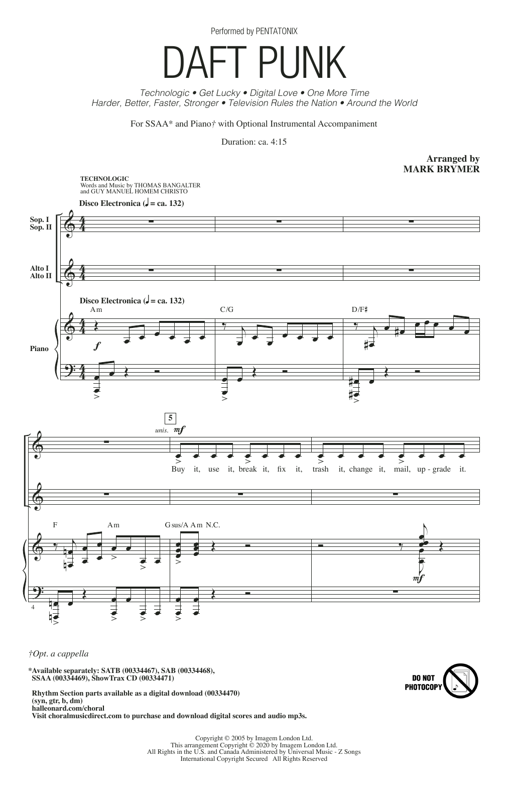 Download Pentatonix Daft Punk (Choral Medley) (arr. Mark Br Sheet Music