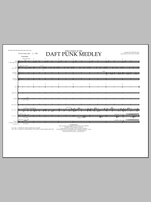 Download Tom Wallace Daft Punk Medley - Percussion Score Sheet Music
