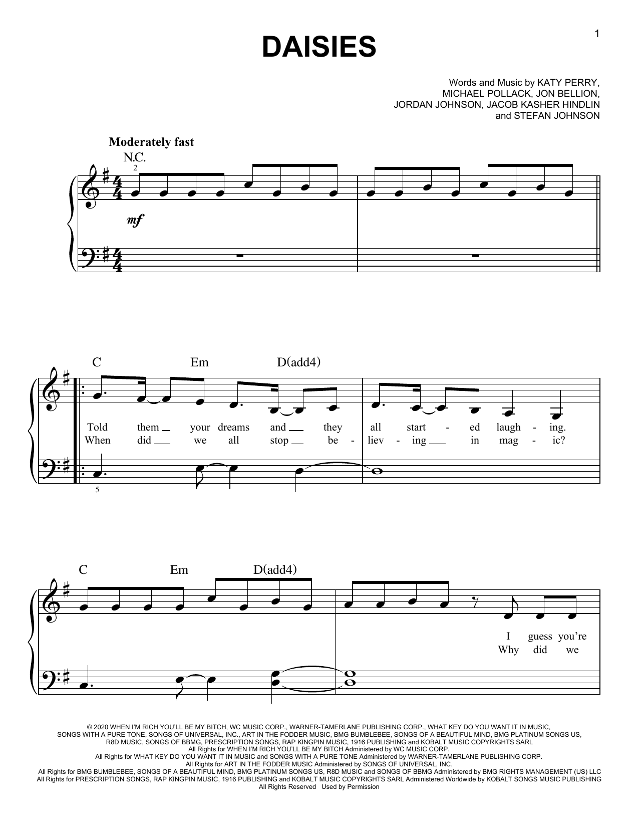 Download Katy Perry Daisies Sheet Music