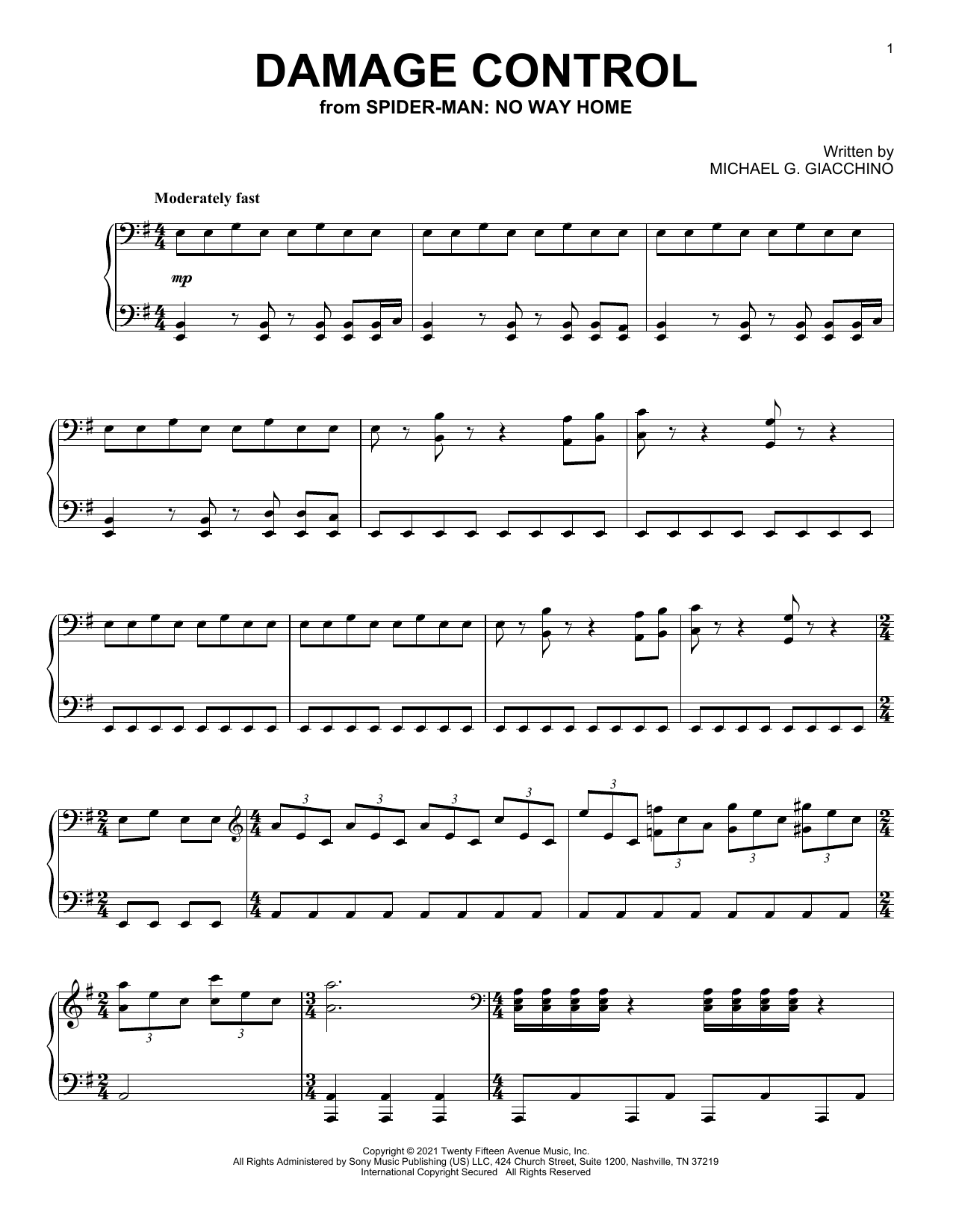 Download Michael Giacchino Damage Control (from Spider-Man: No Way Sheet Music