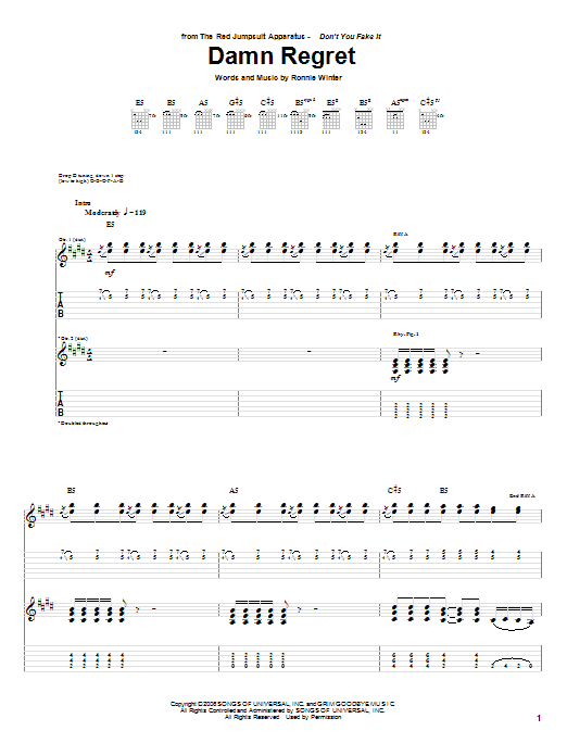 Download The Red Jumpsuit Apparatus Damn Regret Sheet Music