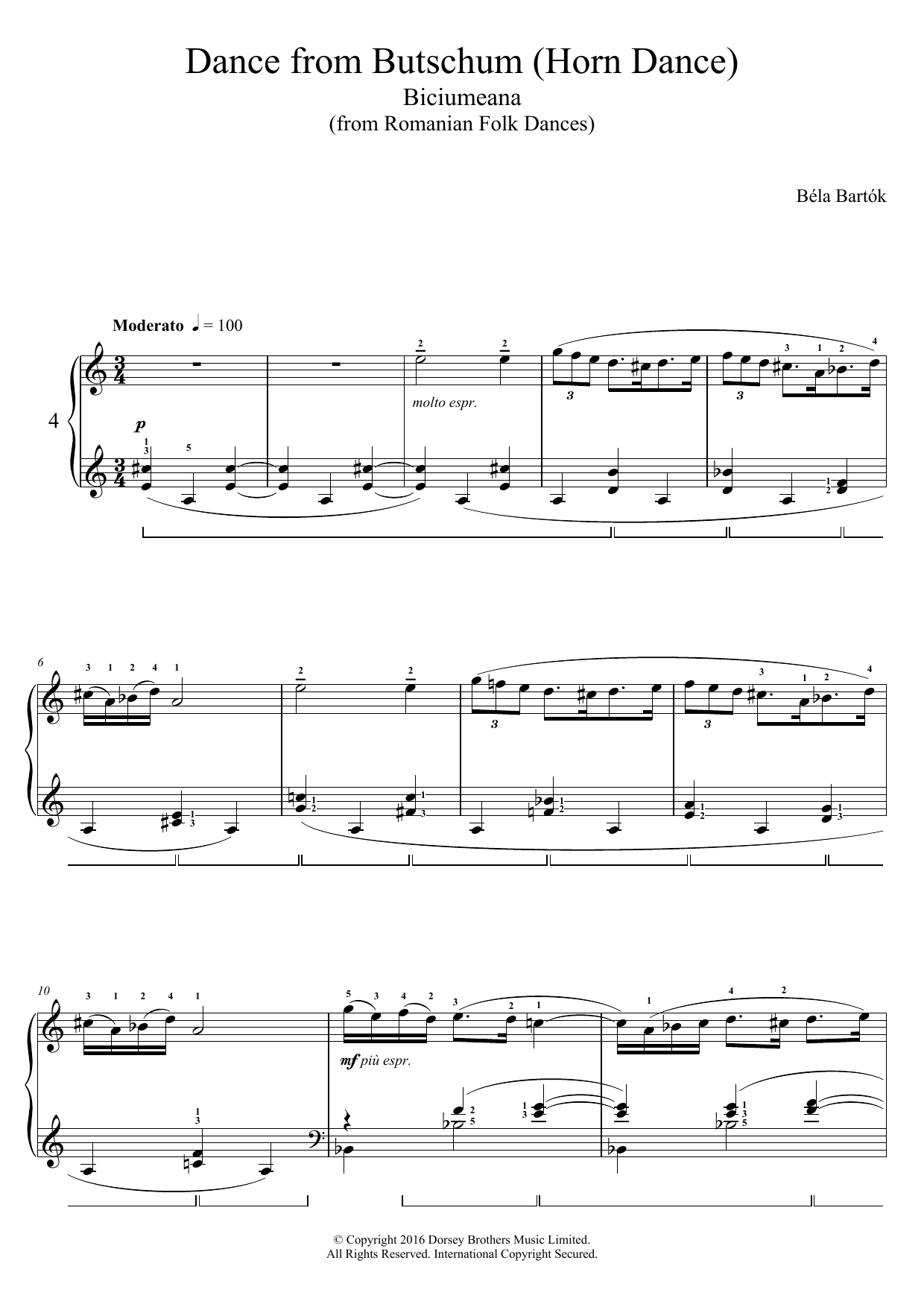 Download Bela Bartok Dance From Butschum (from Romanian Folk Sheet Music