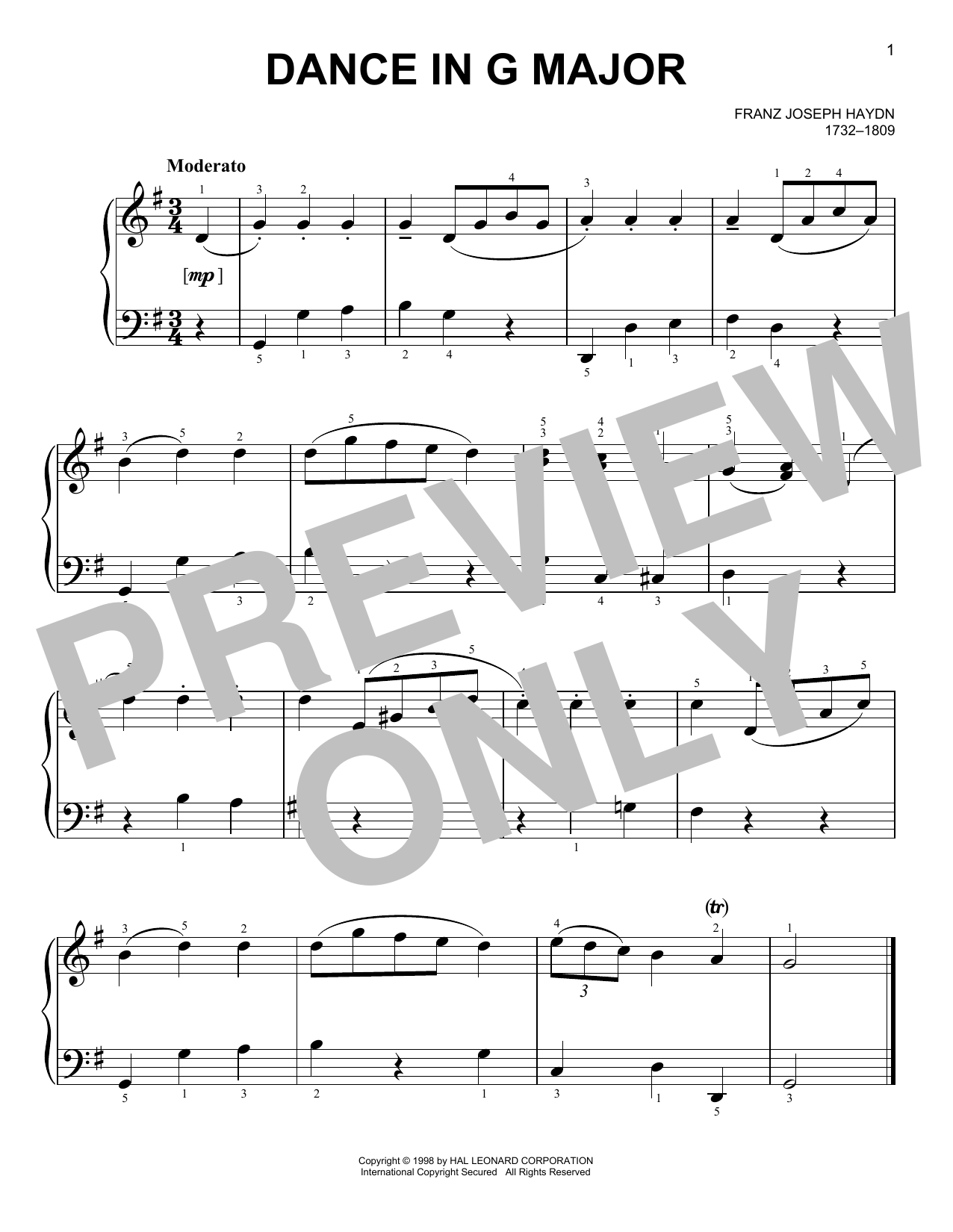 Download Joseph Haydn Dance In G Major Sheet Music