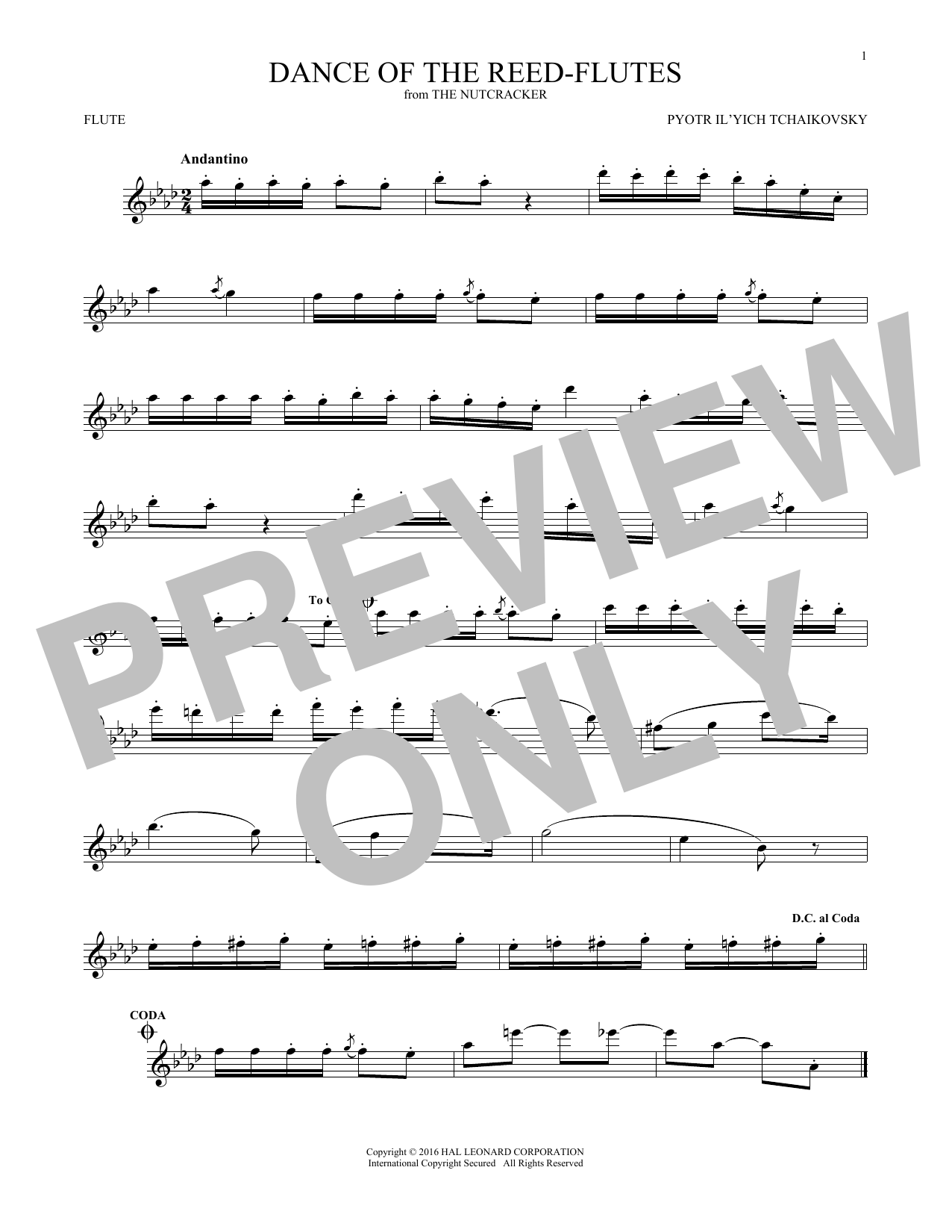 Download Pyotr Il'yich Tchaikovsky Dance Of The Reed Flutes, Op. 71a Sheet Music