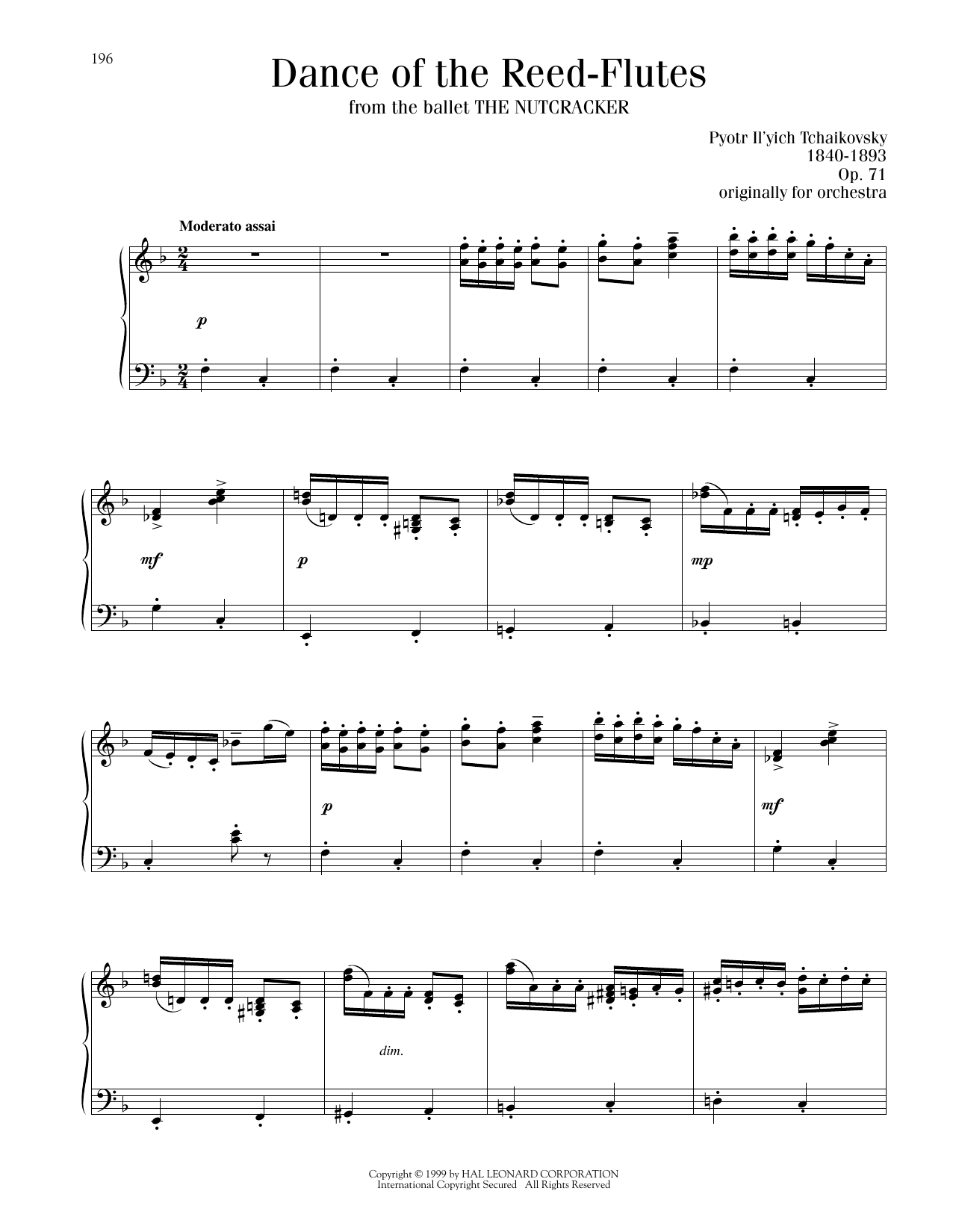 Pyotr Il'yich Tchaikovsky Dance Of The Reed Flutes, Op. 71a sheet music notes printable PDF score
