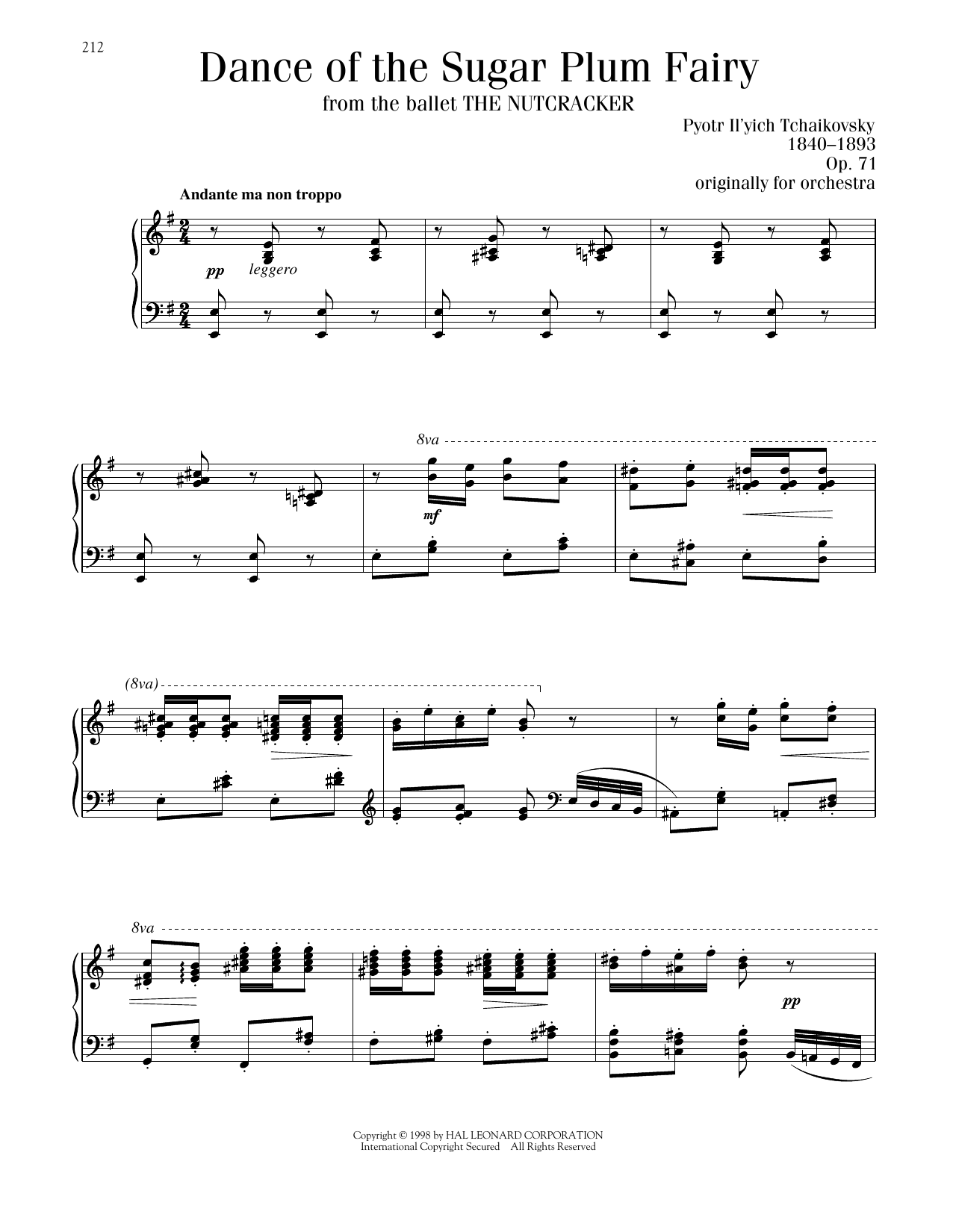 Pyotr Il'yich Tchaikovsky Dance Of The Sugar Plum Fairy, Op. 71a sheet music notes printable PDF score