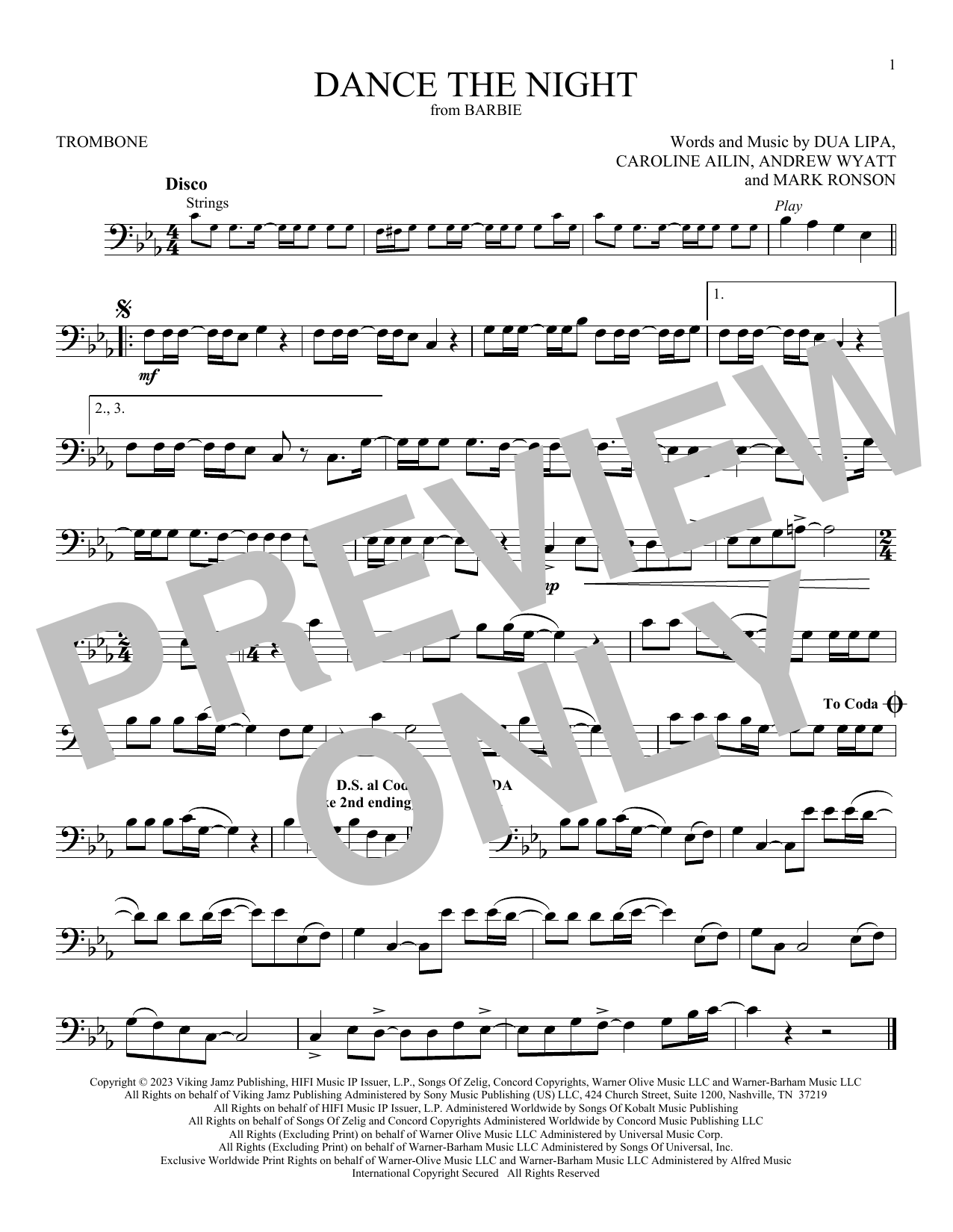 Dua Lipa Dance The Night (from Barbie) sheet music notes printable PDF score